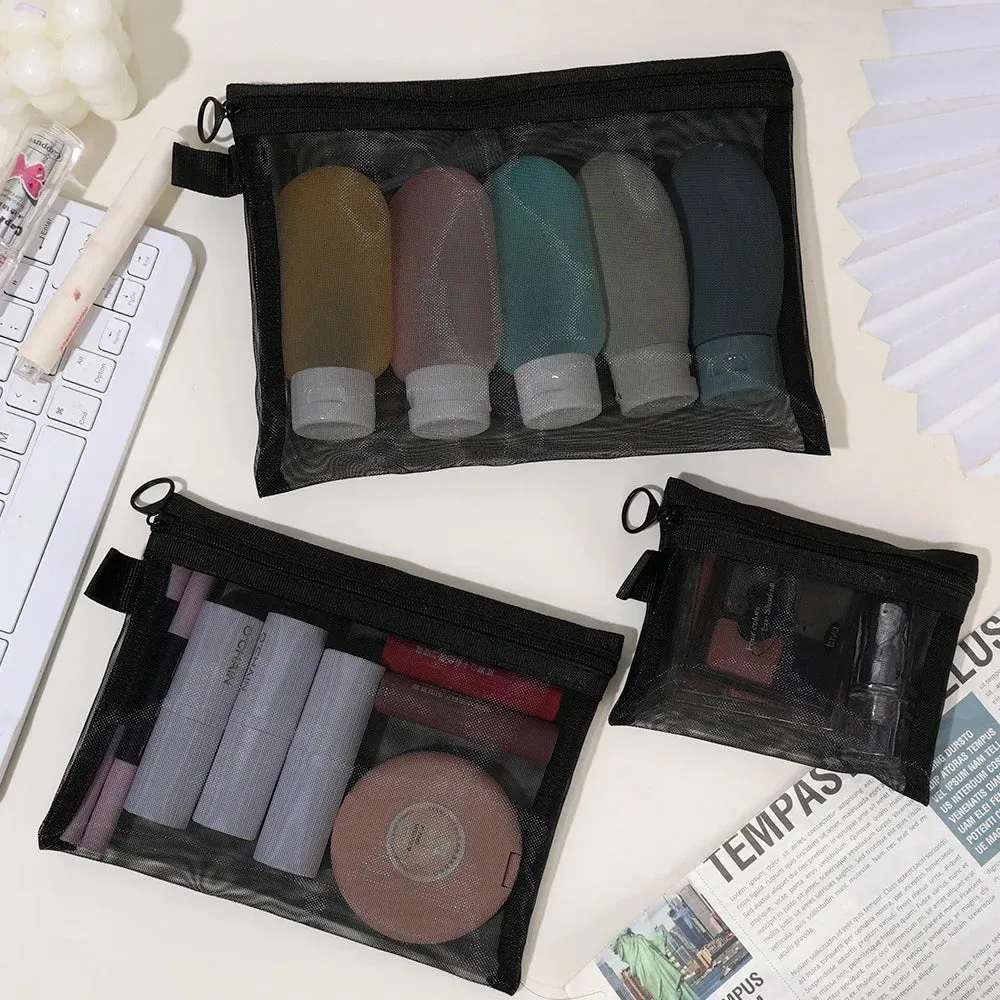 1/3pcs Mesh Clear Cosmetic Bags – Small & Large Black Makeup Bag, Portable Travel Toiletry Organizer, Lipstick Storage Pouch