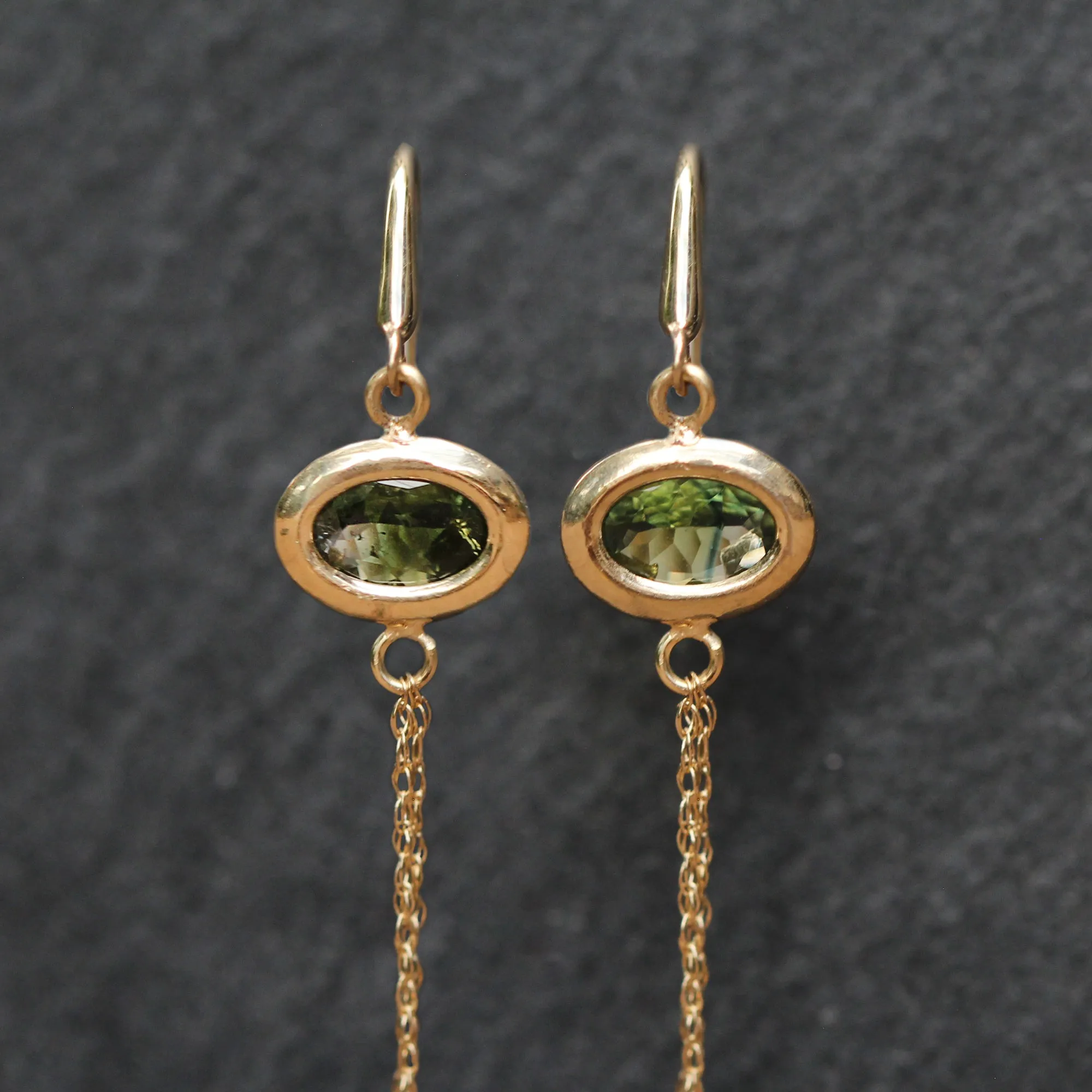14k Gold   Tourmaline Chain Drop Earrings