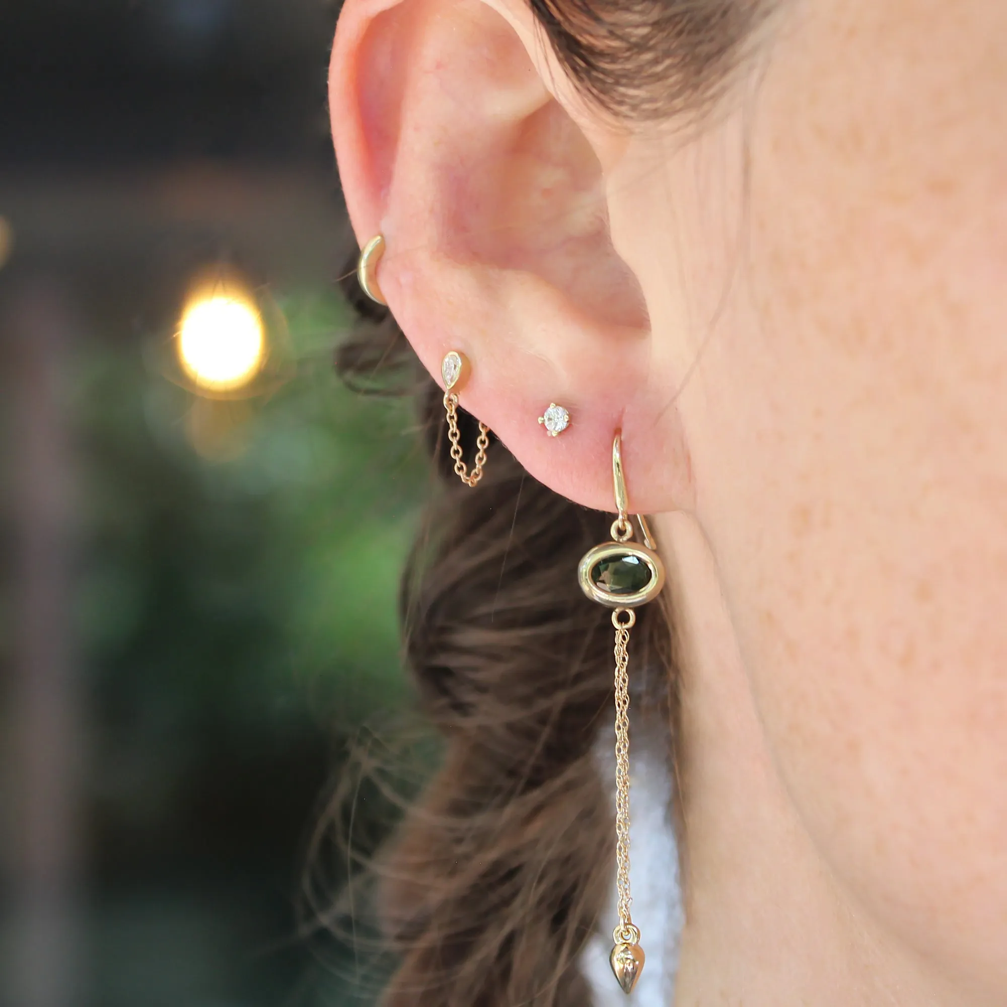 14k Gold   Tourmaline Chain Drop Earrings