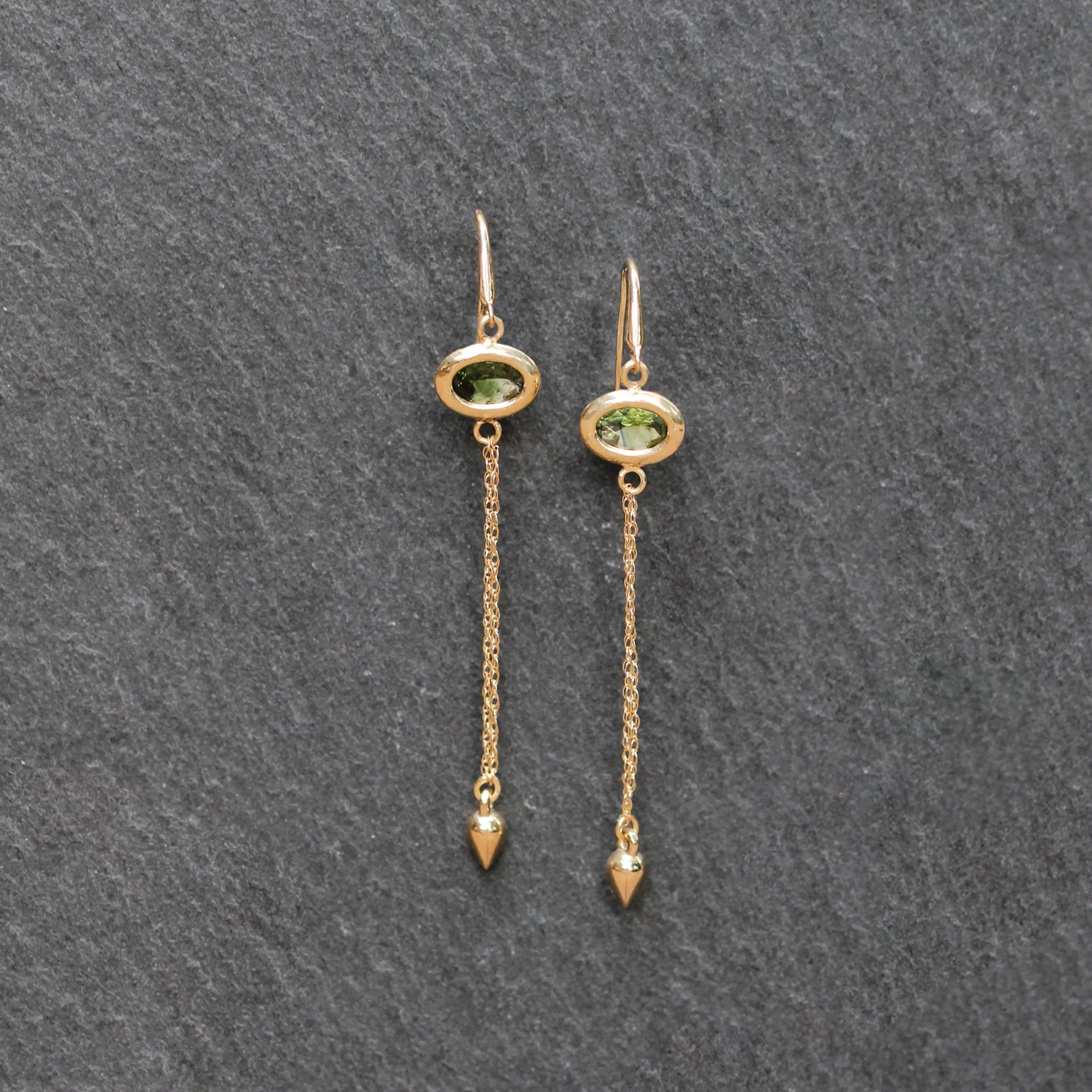 14k Gold   Tourmaline Chain Drop Earrings