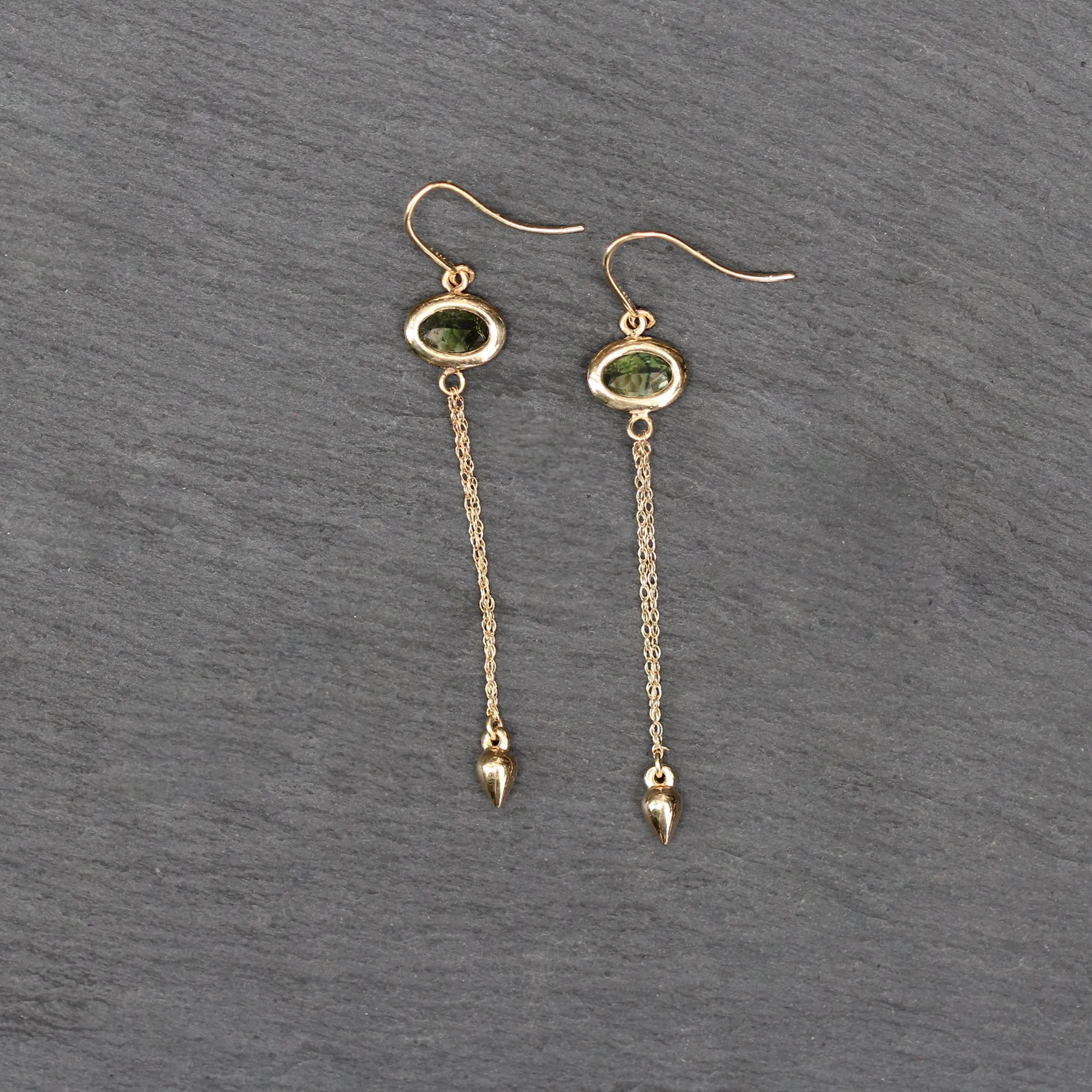 14k Gold   Tourmaline Chain Drop Earrings