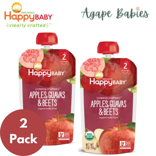 [2-Pack] Happy Baby Happy Family Happy Tot Clearly Crafted - Apples Guavas & Beets, 113g Stage 2 (For 6m up) Exp: 04/25