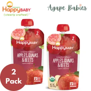 [2-Pack] Happy Baby Happy Family Happy Tot Clearly Crafted - Apples Guavas & Beets, 113g Stage 2 (For 6m up) Exp: 04/25