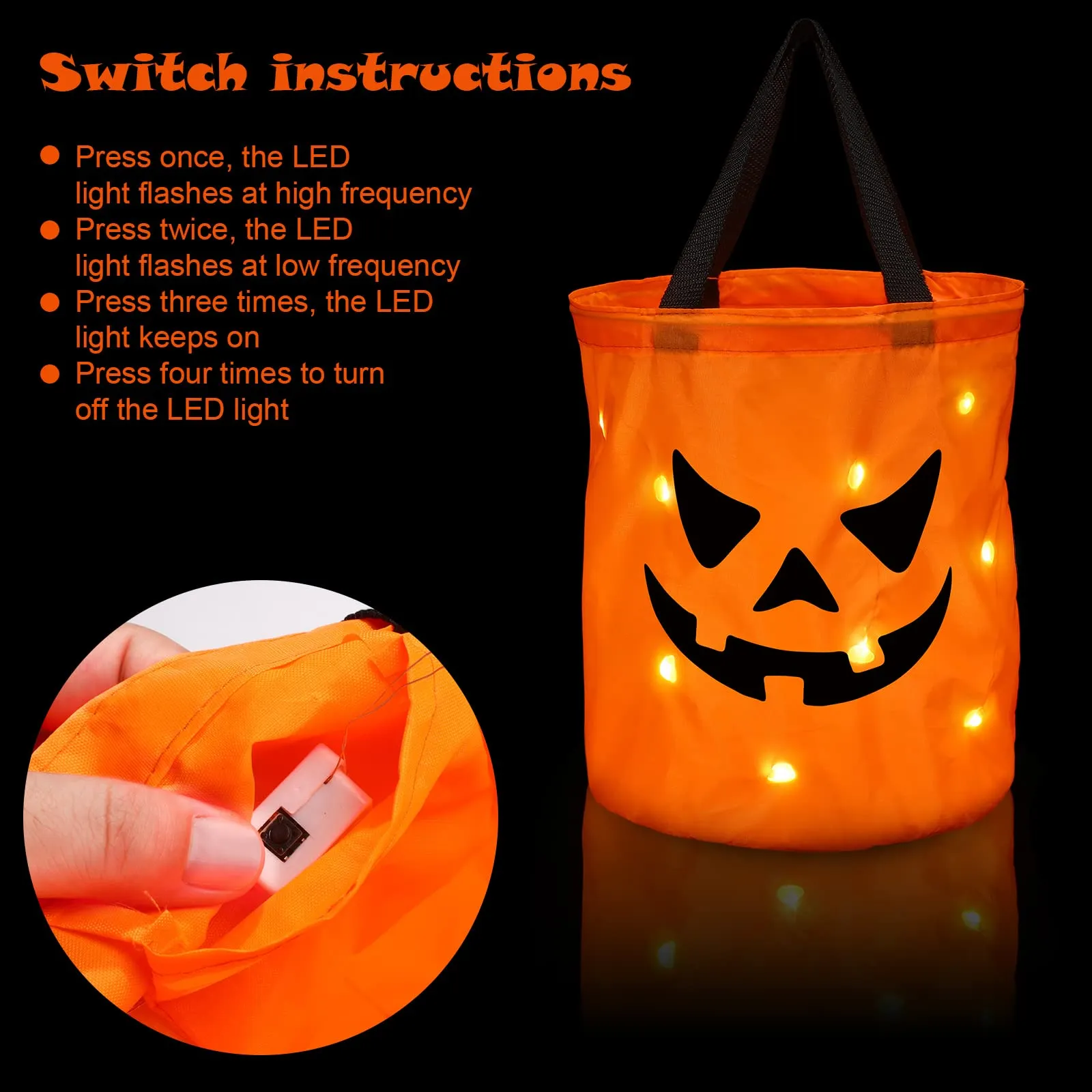 2 Pieces LED Halloween Candy Bags Light Large Halloween Party Pumpkin Ghost Bags Collapsible Trick or Treat Bags Multipurpose Reusable Halloween Bucket for Kids Birthday Party Goodie Goody, Orange