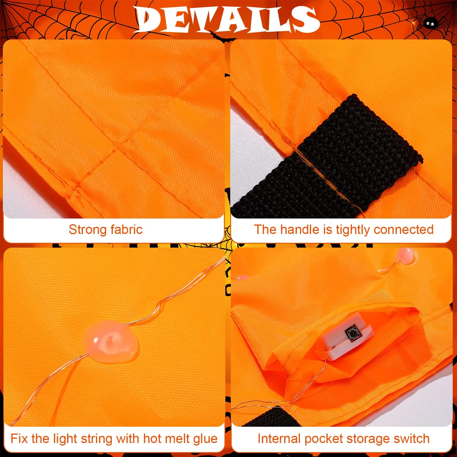 2 Pieces LED Halloween Candy Bags Light Large Halloween Party Pumpkin Ghost Bags Collapsible Trick or Treat Bags Multipurpose Reusable Halloween Bucket for Kids Birthday Party Goodie Goody, Orange