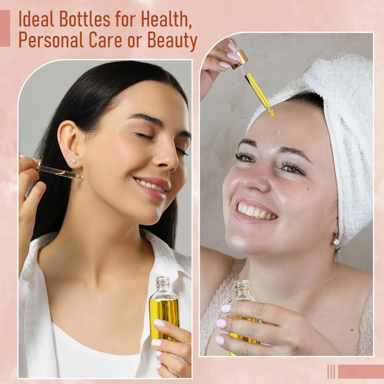 4 Pcs, 1 Oz Golden Cap Clear Dropper Bottles (30Ml) with 1 Funnel & 4 Labels - Glass Tincture Bottles with Eye Droppers - Leakproof Essential Oil Bottles for Health, Personal Care & Beauty