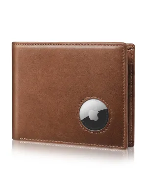 AirTag Wallet for Men Genuine Leather Bifold Wallet with AirTag Holder RFID Blocking Wallet With 2 ID Window and 12 Cards Holders Gift Box (Airtag Not included) (Caramel Brown)