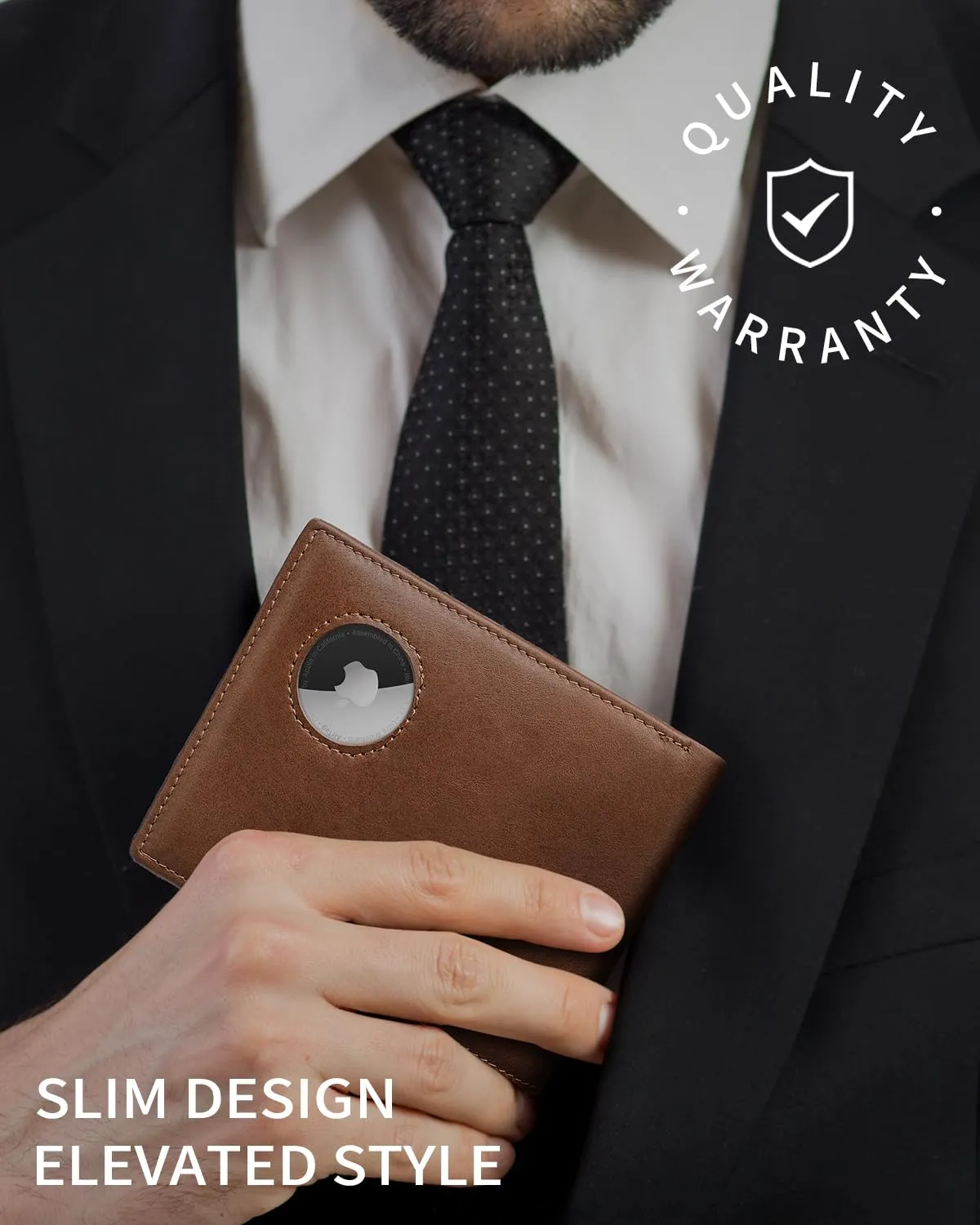 AirTag Wallet for Men Genuine Leather Bifold Wallet with AirTag Holder RFID Blocking Wallet With 2 ID Window and 12 Cards Holders Gift Box (Airtag Not included) (Caramel Brown)