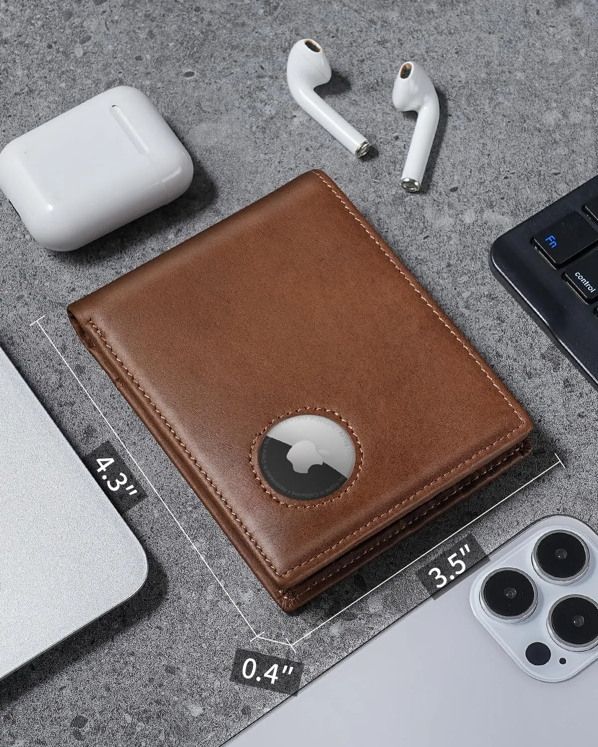 AirTag Wallet for Men Genuine Leather Bifold Wallet with AirTag Holder RFID Blocking Wallet With 2 ID Window and 12 Cards Holders Gift Box (Airtag Not included) (Caramel Brown)