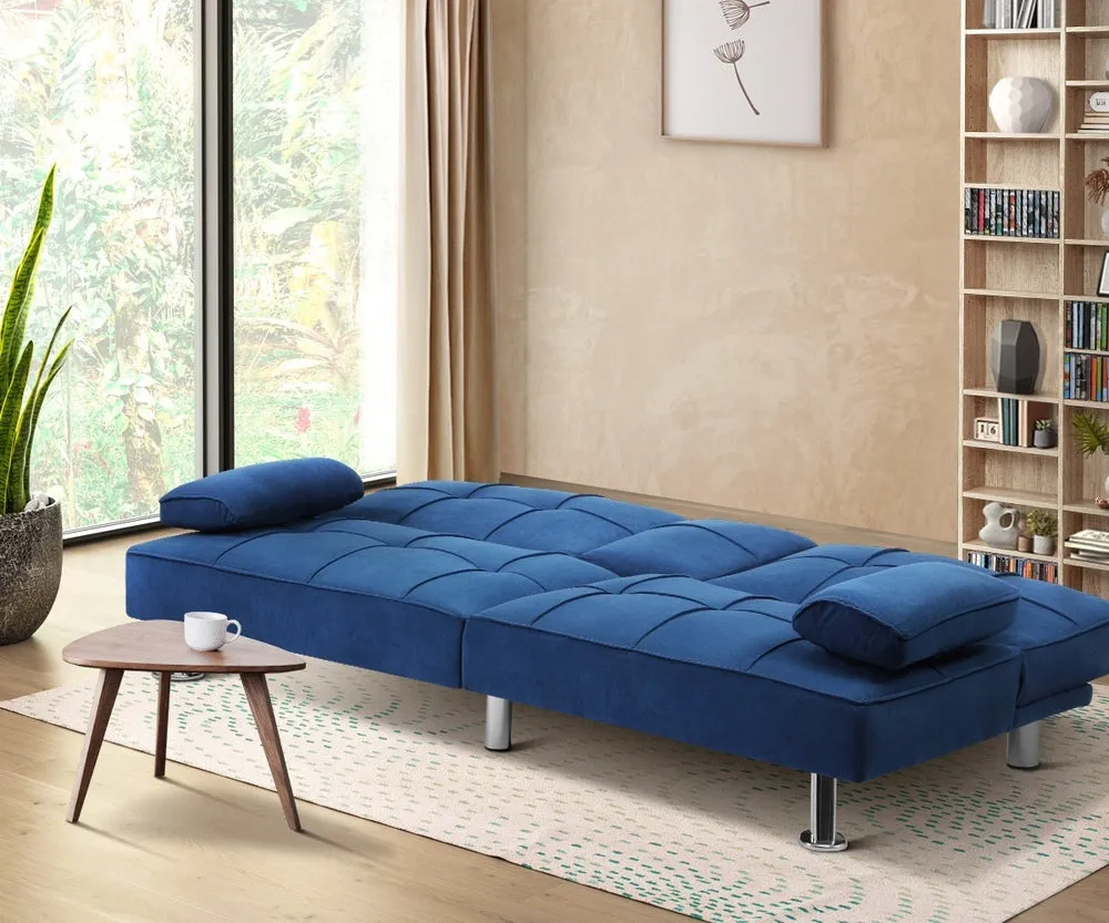 ALANA Sofa Bed 3 Seater with Cup Holder Velvet Blue
