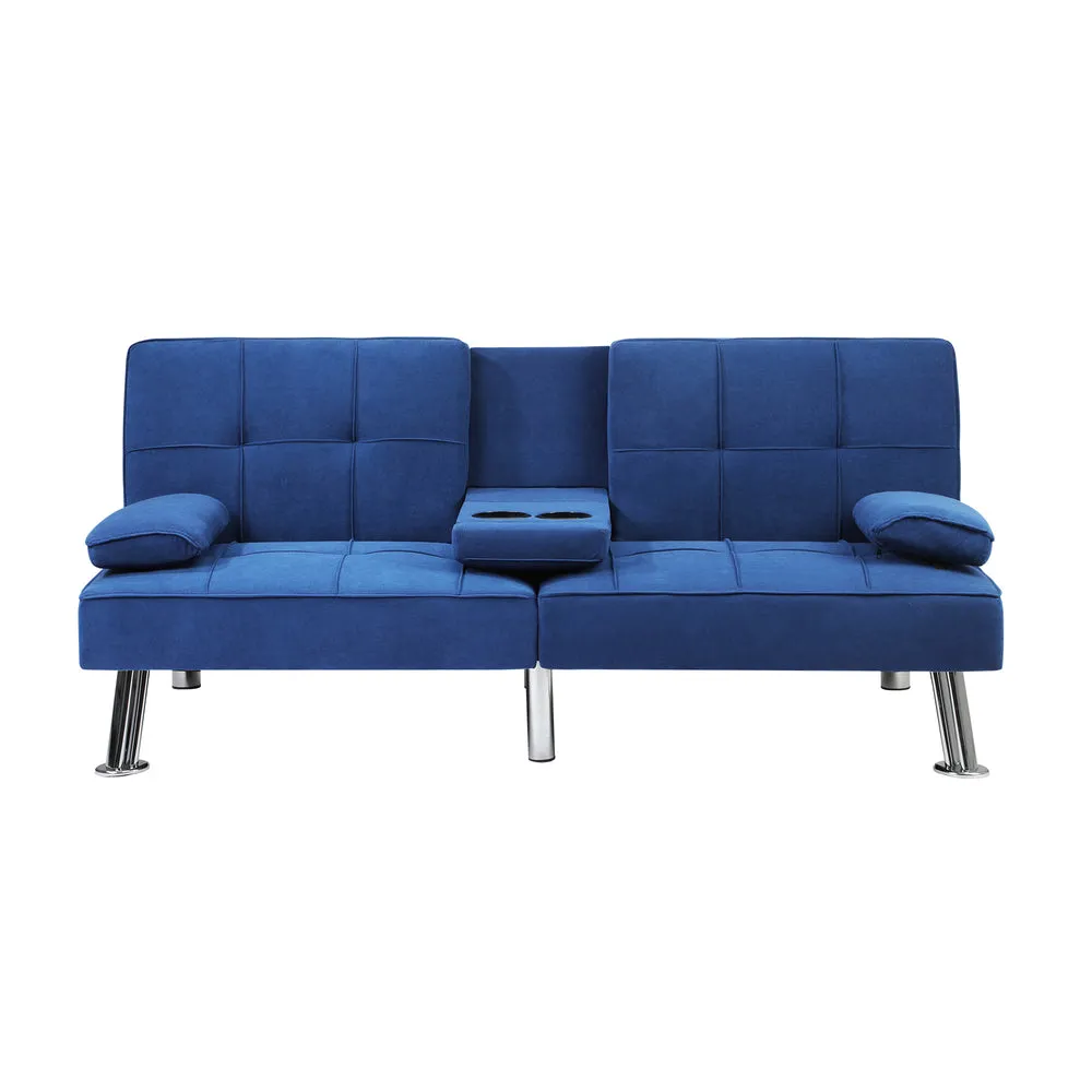ALANA Sofa Bed 3 Seater with Cup Holder Velvet Blue
