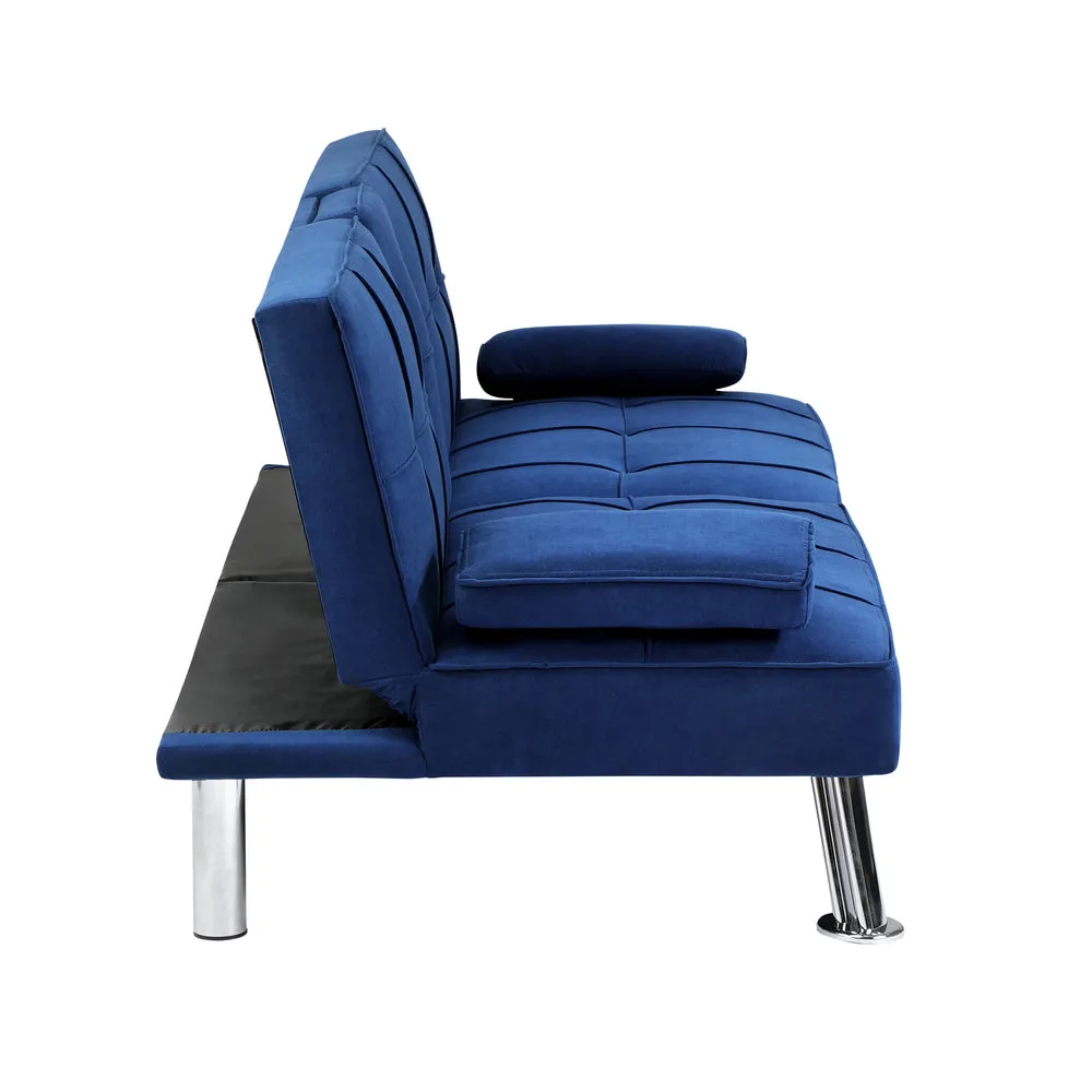 ALANA Sofa Bed 3 Seater with Cup Holder Velvet Blue