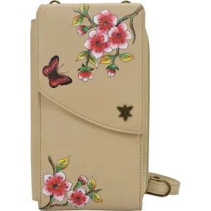 Anuschka Crossbody Phone Case Flower Garden Almond Leather