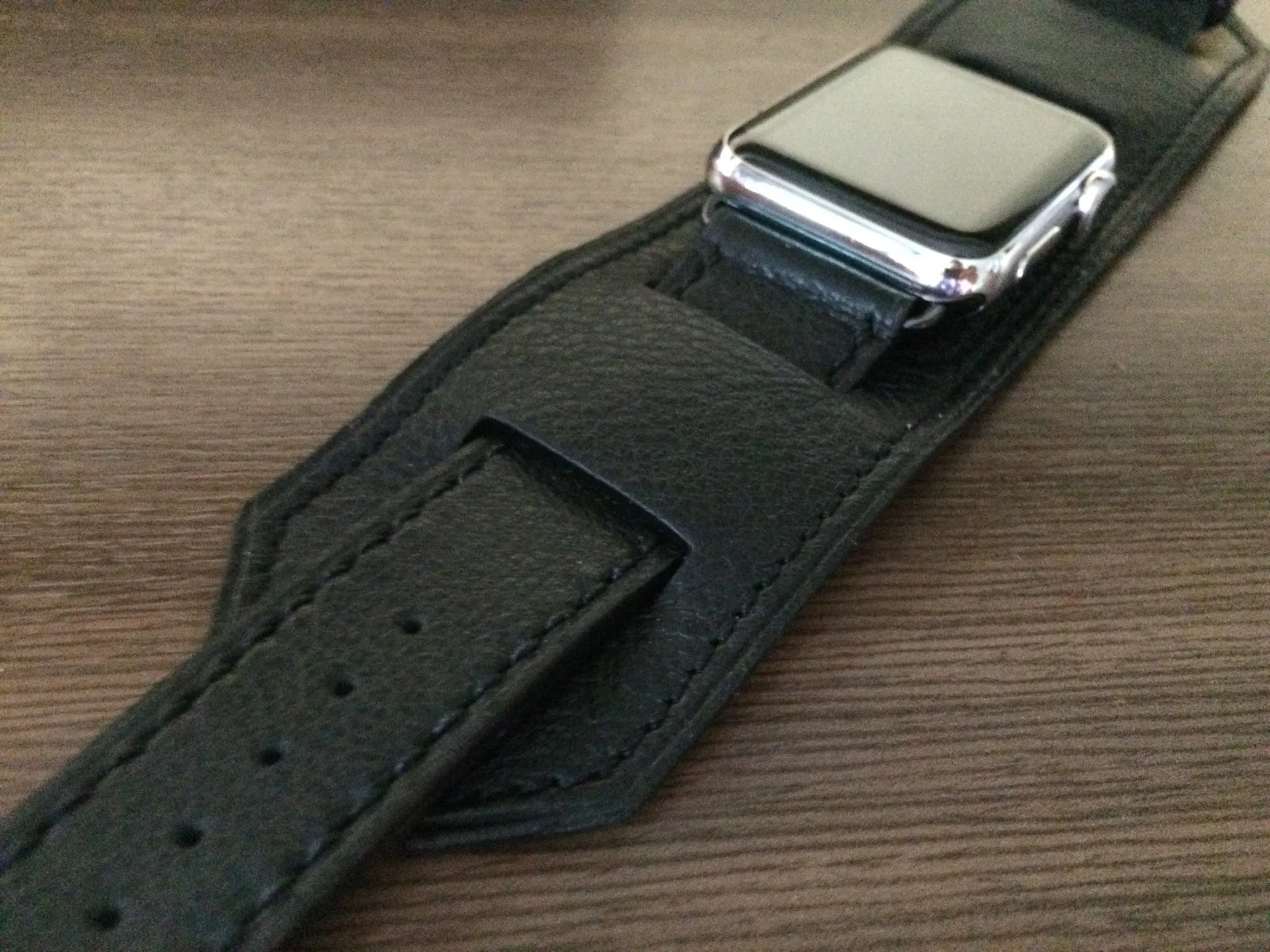 Apple Watch 49mm 45mm 44mm Watch Band, Black Genuine Leather Smartwatch Band, iWatch Series 6 Straps, Samsung Galaxy Watch Band