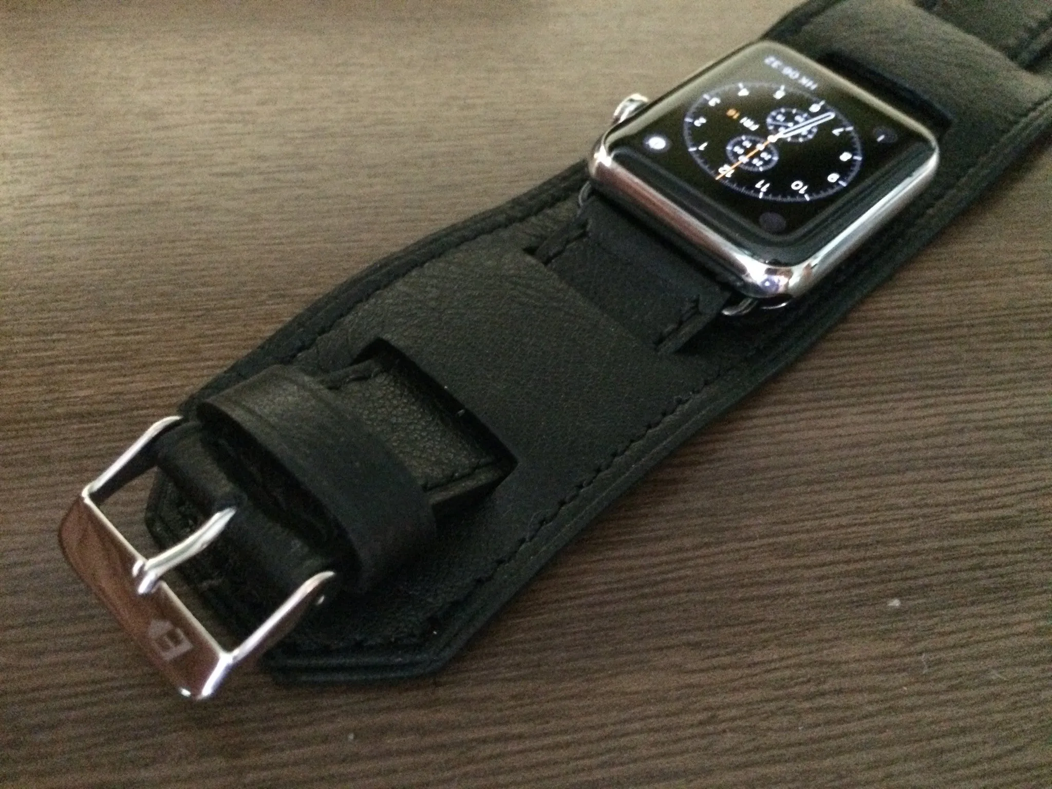 Apple Watch 49mm 45mm 44mm Watch Band, Black Genuine Leather Smartwatch Band, iWatch Series 6 Straps, Samsung Galaxy Watch Band