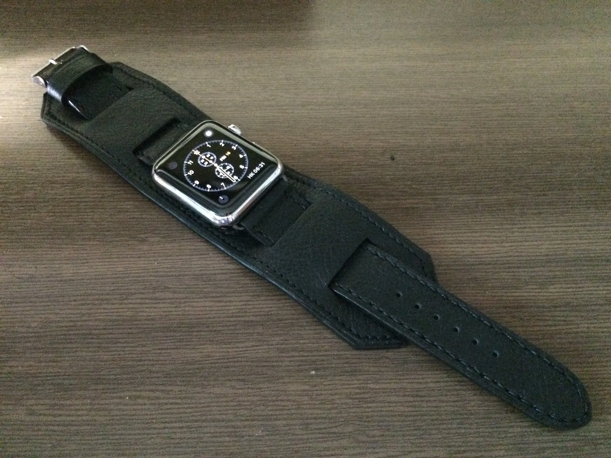 Apple Watch 49mm 45mm 44mm Watch Band, Black Genuine Leather Smartwatch Band, iWatch Series 6 Straps, Samsung Galaxy Watch Band