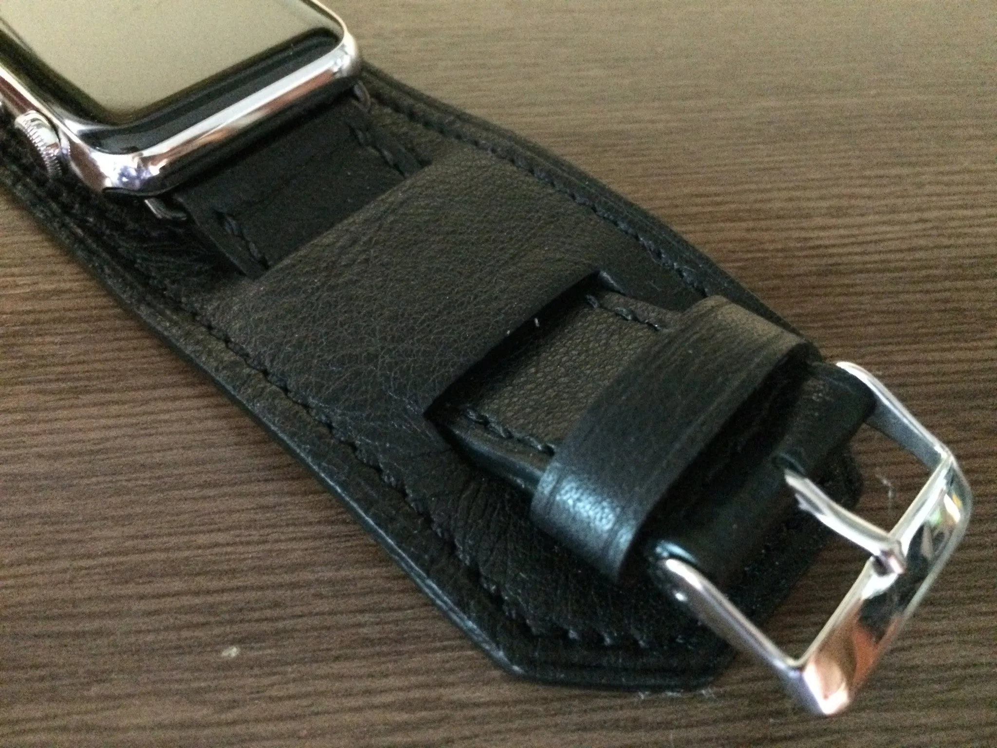 Apple Watch 49mm 45mm 44mm Watch Band, Black Genuine Leather Smartwatch Band, iWatch Series 6 Straps, Samsung Galaxy Watch Band