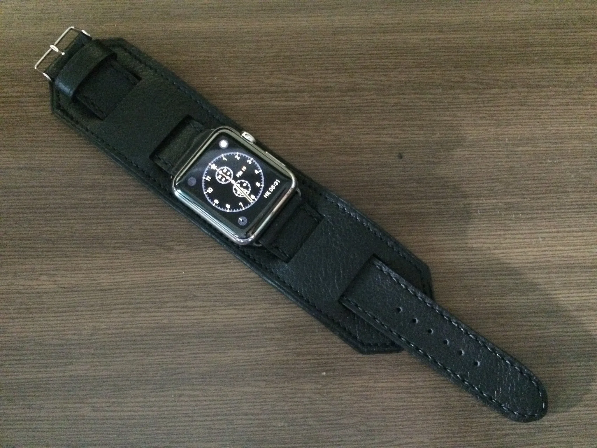 Apple Watch 49mm 45mm 44mm Watch Band, Black Genuine Leather Smartwatch Band, iWatch Series 6 Straps, Samsung Galaxy Watch Band