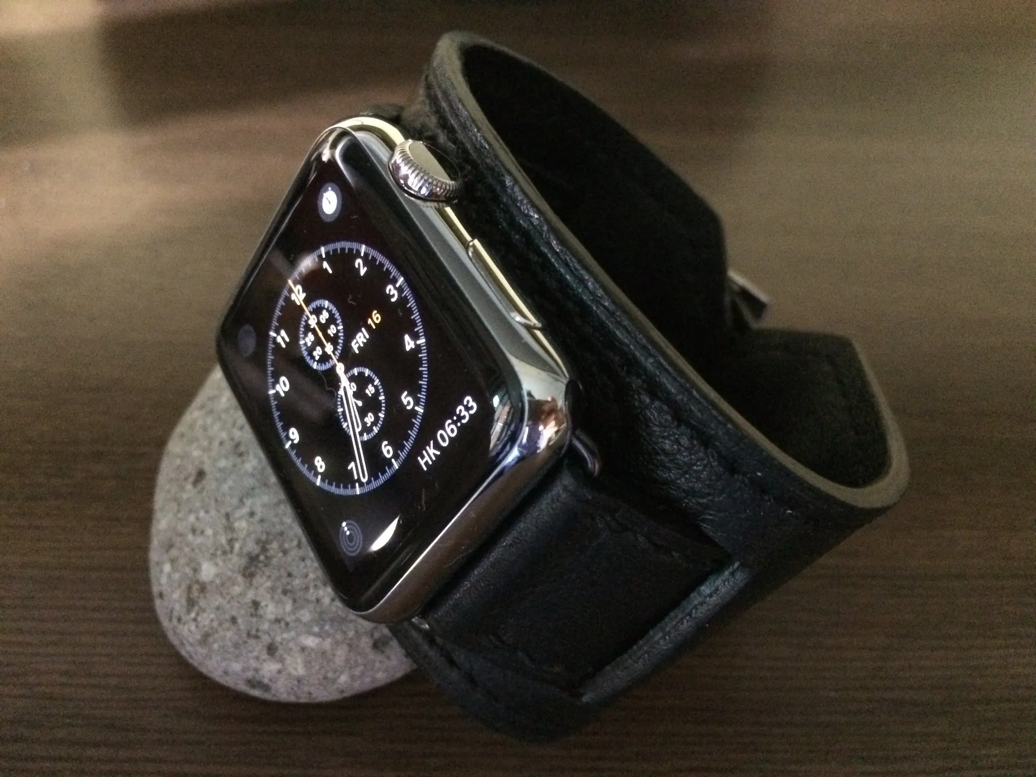 Apple Watch 49mm 45mm 44mm Watch Band, Black Genuine Leather Smartwatch Band, iWatch Series 6 Straps, Samsung Galaxy Watch Band