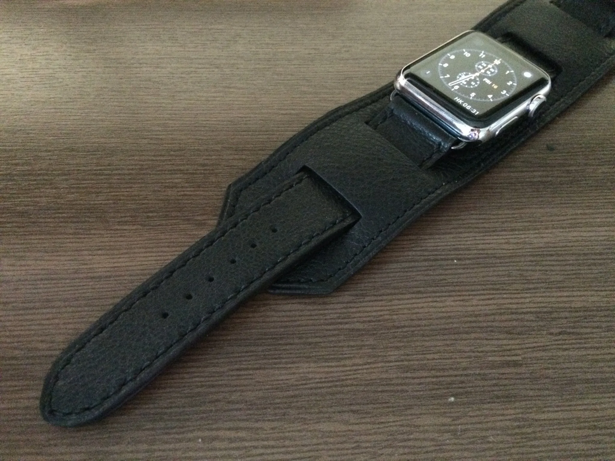 Apple Watch 49mm 45mm 44mm Watch Band, Black Genuine Leather Smartwatch Band, iWatch Series 6 Straps, Samsung Galaxy Watch Band