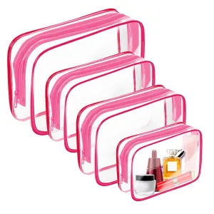 AURUZA 4 Pack Clear Toiletry Bag, Portable Travel Makeup Pouch with Zipper, TSA Approved Organizer, PVC Cosmetic for Airport Airline Compliant