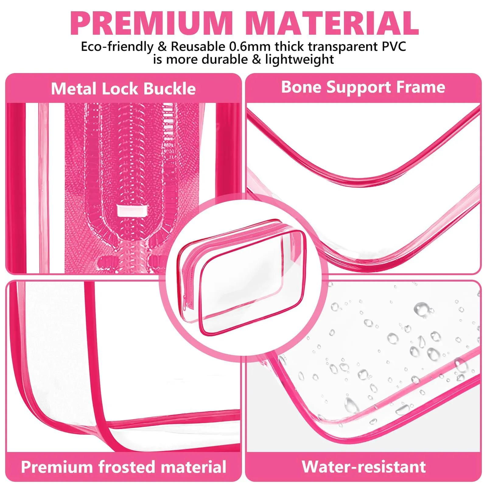 AURUZA 4 Pack Clear Toiletry Bag, Portable Travel Makeup Pouch with Zipper, TSA Approved Organizer, PVC Cosmetic for Airport Airline Compliant