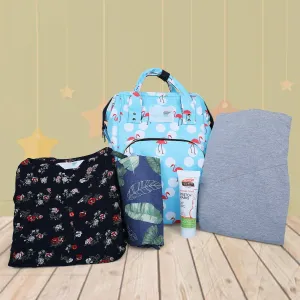 Baby Moo Pregnancy And Maternity Essentials 5 Pcs Baby Shower Gift Hamper For Mom - Blue
