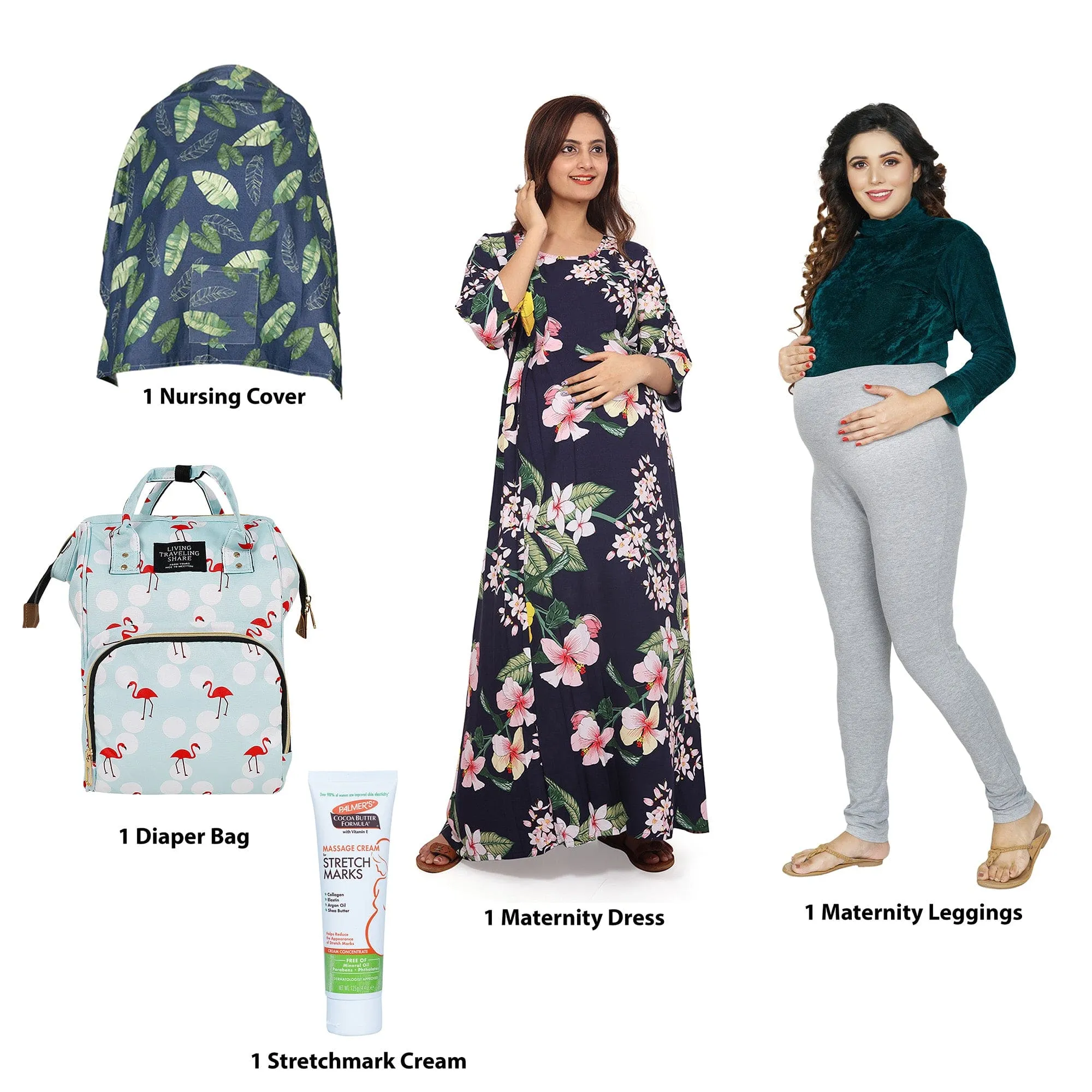 Baby Moo Pregnancy And Maternity Essentials 5 Pcs Baby Shower Gift Hamper For Mom - Blue
