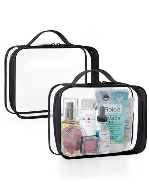 BAGSMART TSA Approved Clear Toiletry Bag, 2 Packs Quart Size Water Resistant Makeup Cosmetic Bags for Women, Airport Airline Travel Essential Carry On Organizer with Handle Large Opening, Black