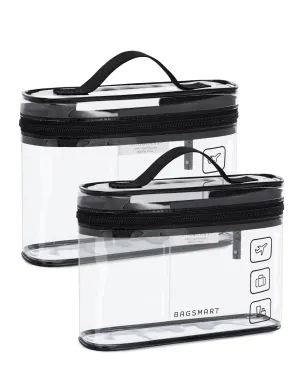 BAGSMART TSA Approved Toiletry Bag, 2 Pack Clear Makeup Cosmetic Bag Organizer, Quart Size Travel Bag for Toiletries, Carry-on Travel Accessories Essentials, Black-2pcs