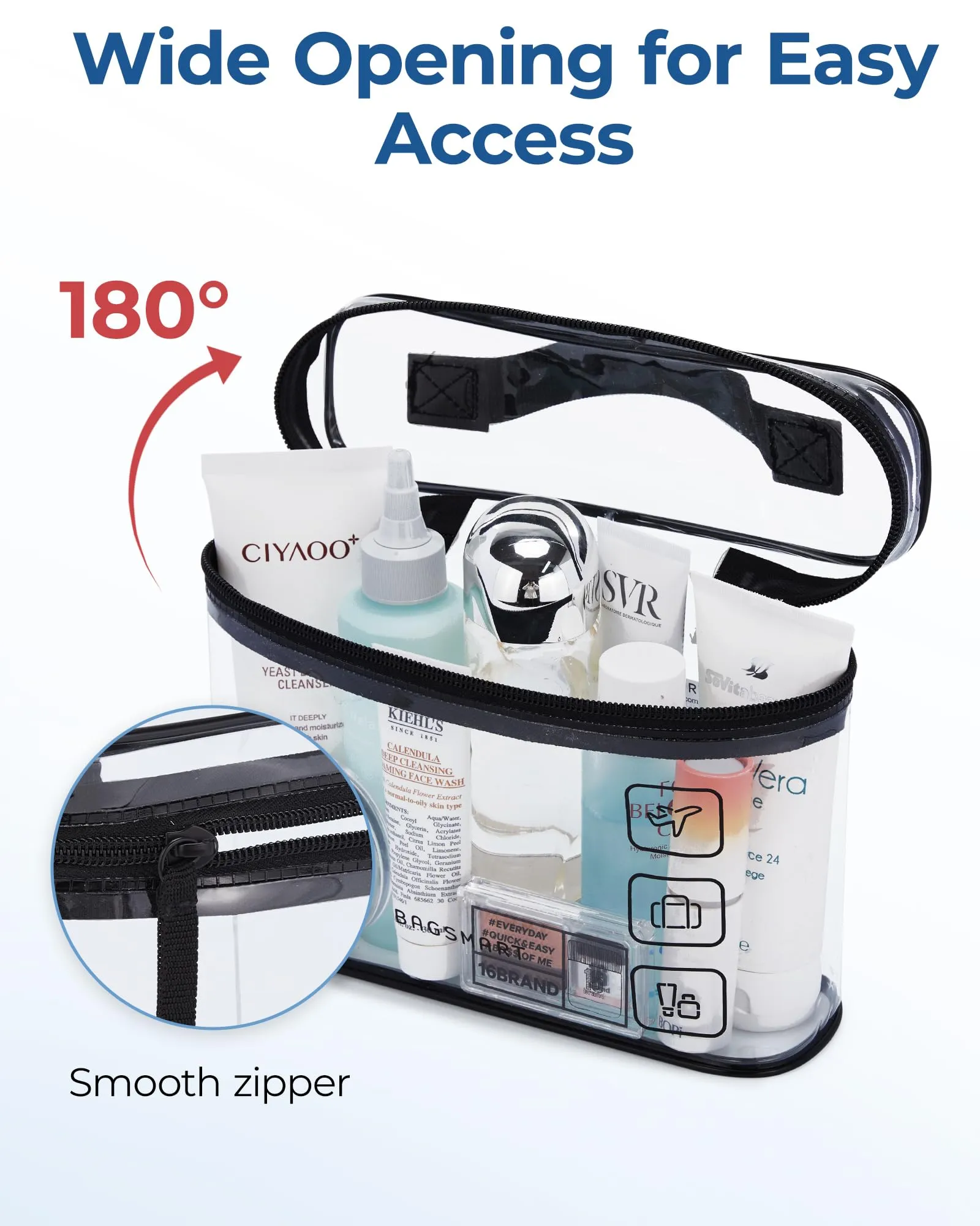 BAGSMART TSA Approved Toiletry Bag, 2 Pack Clear Makeup Cosmetic Bag Organizer, Quart Size Travel Bag for Toiletries, Carry-on Travel Accessories Essentials, Black-2pcs