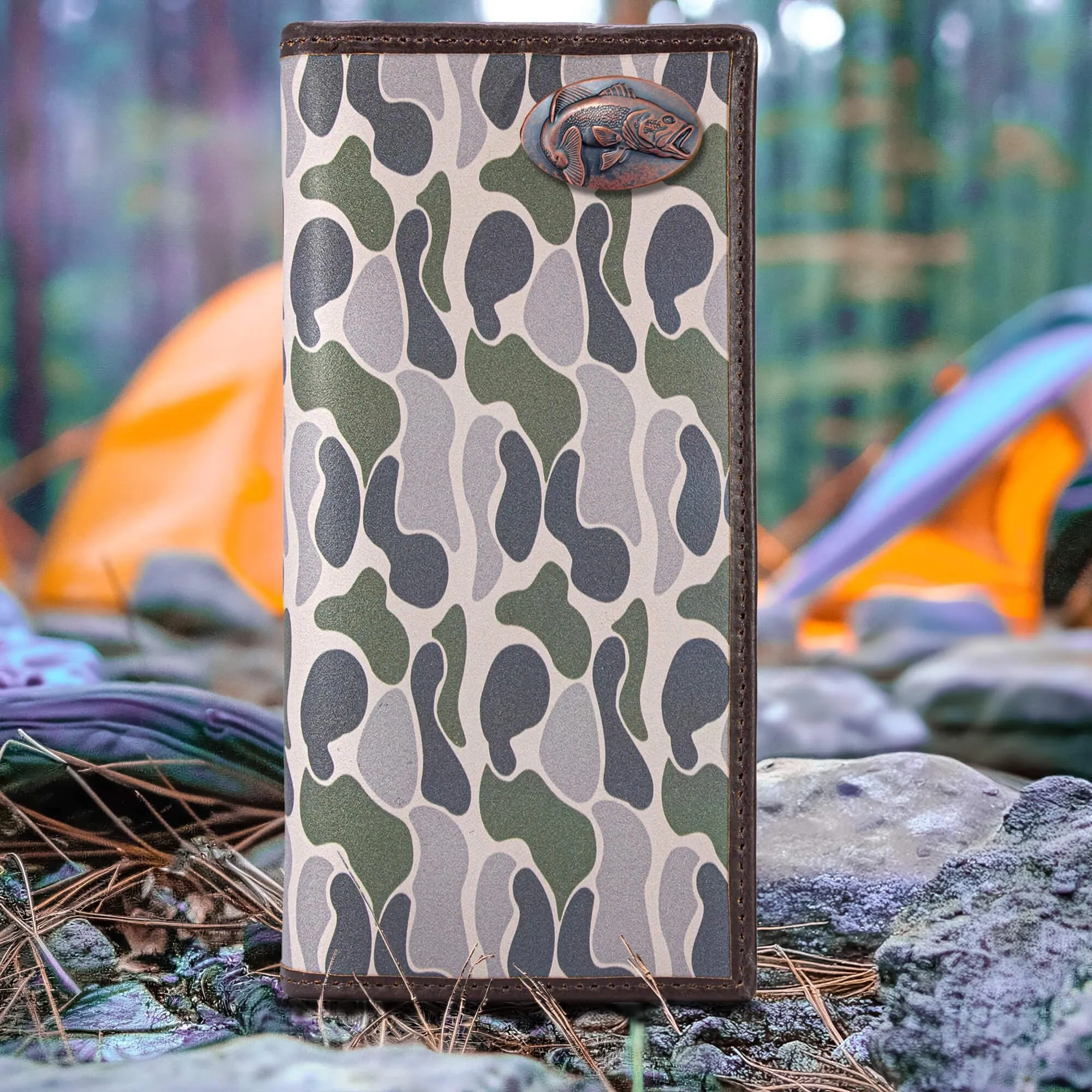 Bass Men's Secretary Old School Camo Leather Wallet.
