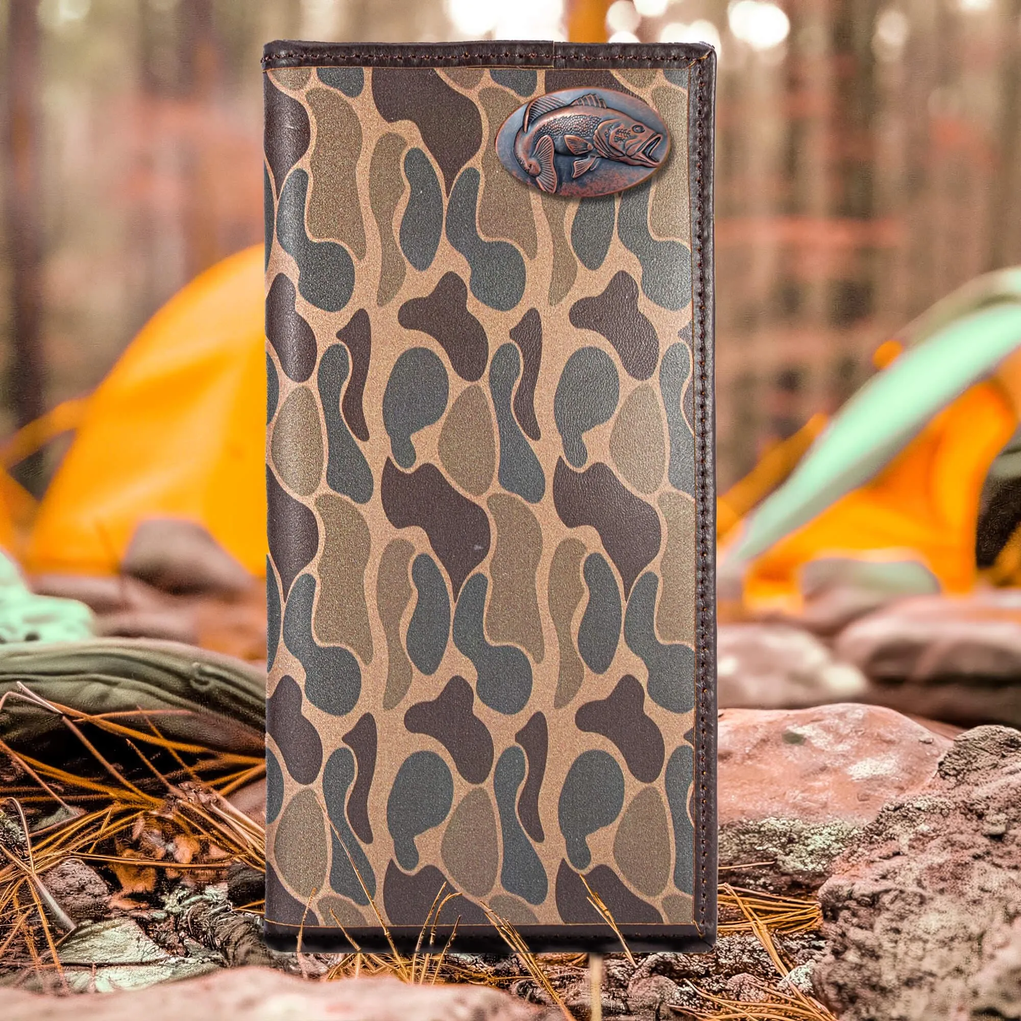 Bass Men's Secretary Old School Camo Leather Wallet.