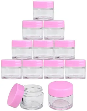 Beauticom High-Graded Quality 7 Grams/7 ML (Quantity: 24 Packs) Thick Wall Clear Plastic LEAK-PROOF Jars Container with PINK Lids for Cosmetic, Lip Balm, Lip Gloss, Creams, Lotions, Liquids