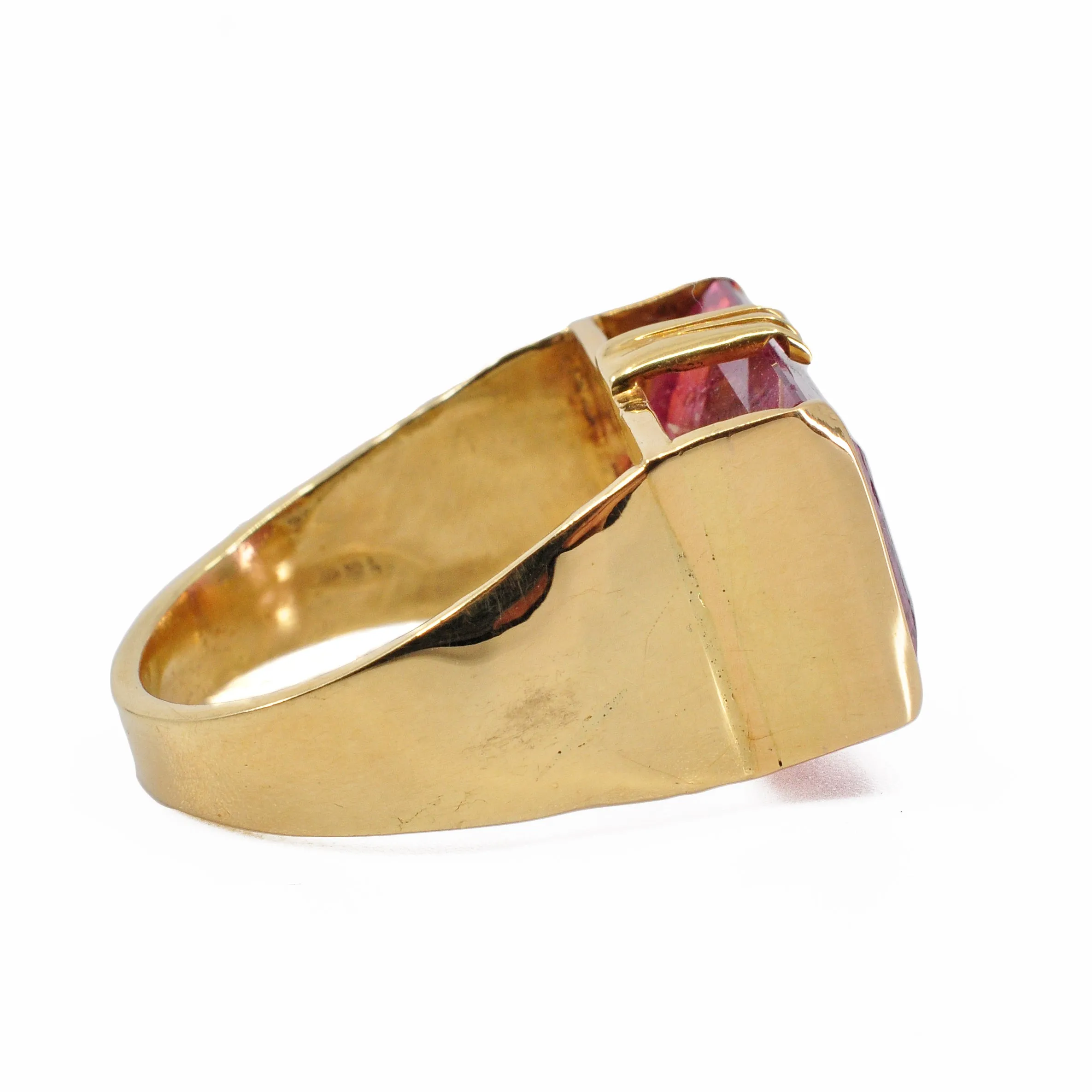 Bi-color Pink and Blue Tourmaline 17.05 mm 12.01 ct Faceted Rectangle 18K Handcrafted Gemstone Ring
