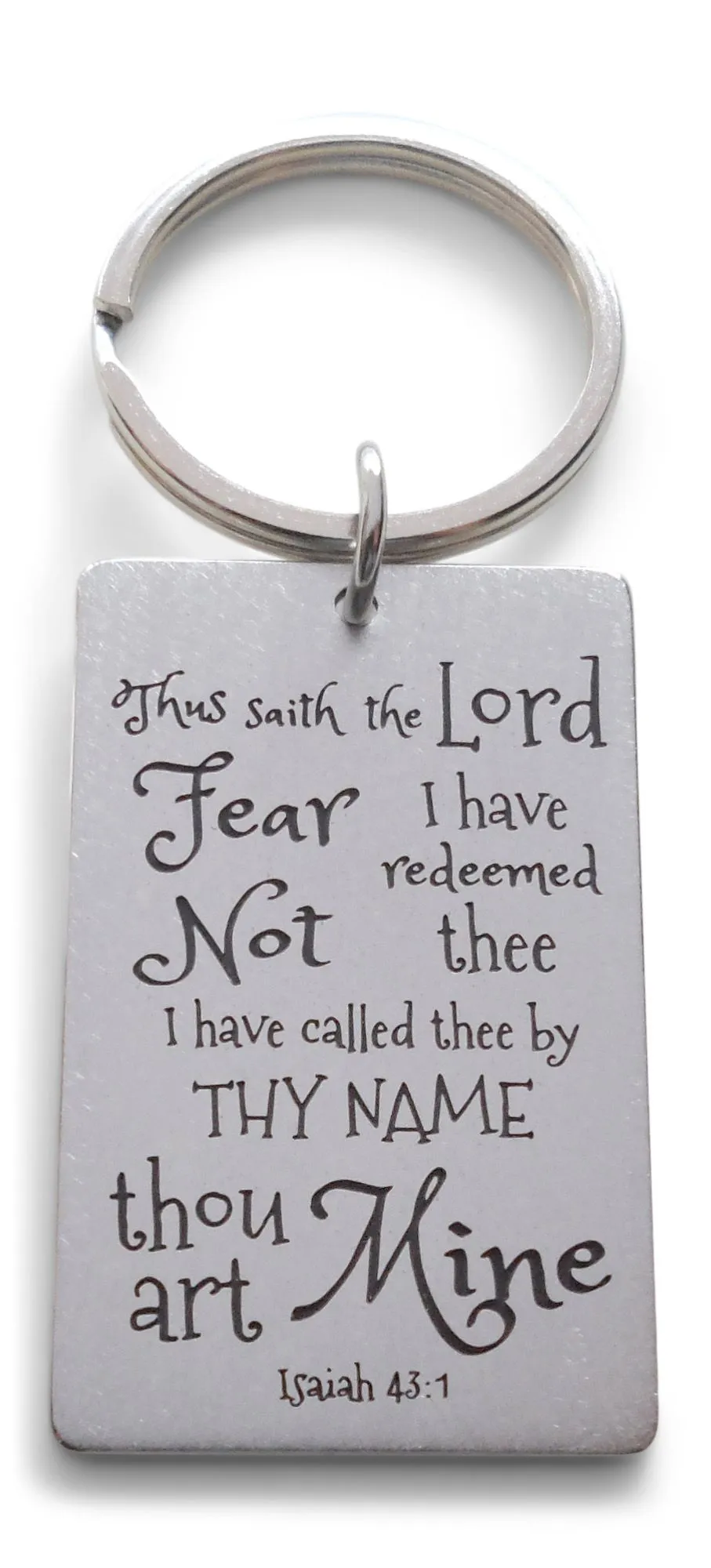 Bible Verse Isaiah 43:1 Fear Not Thou Art Mine Engraved Tag Keychain, Religious Keychain