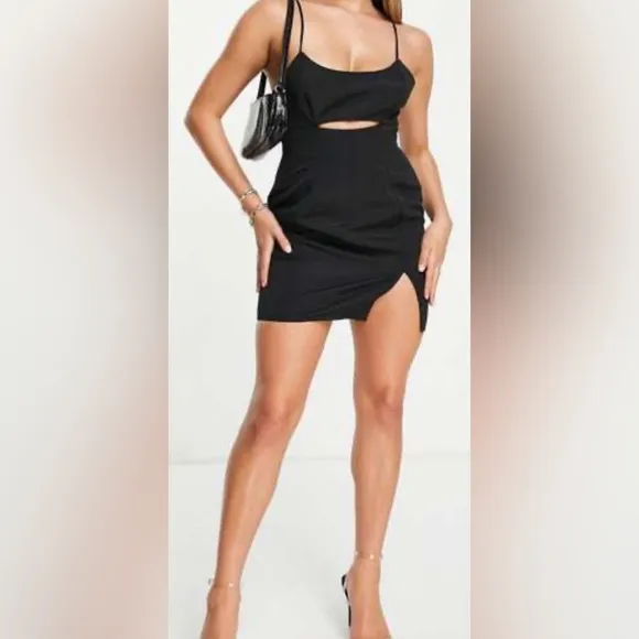 Black Sleeveless Cut Out Mini Dress ASOS Size 10 (14 UK) NWT