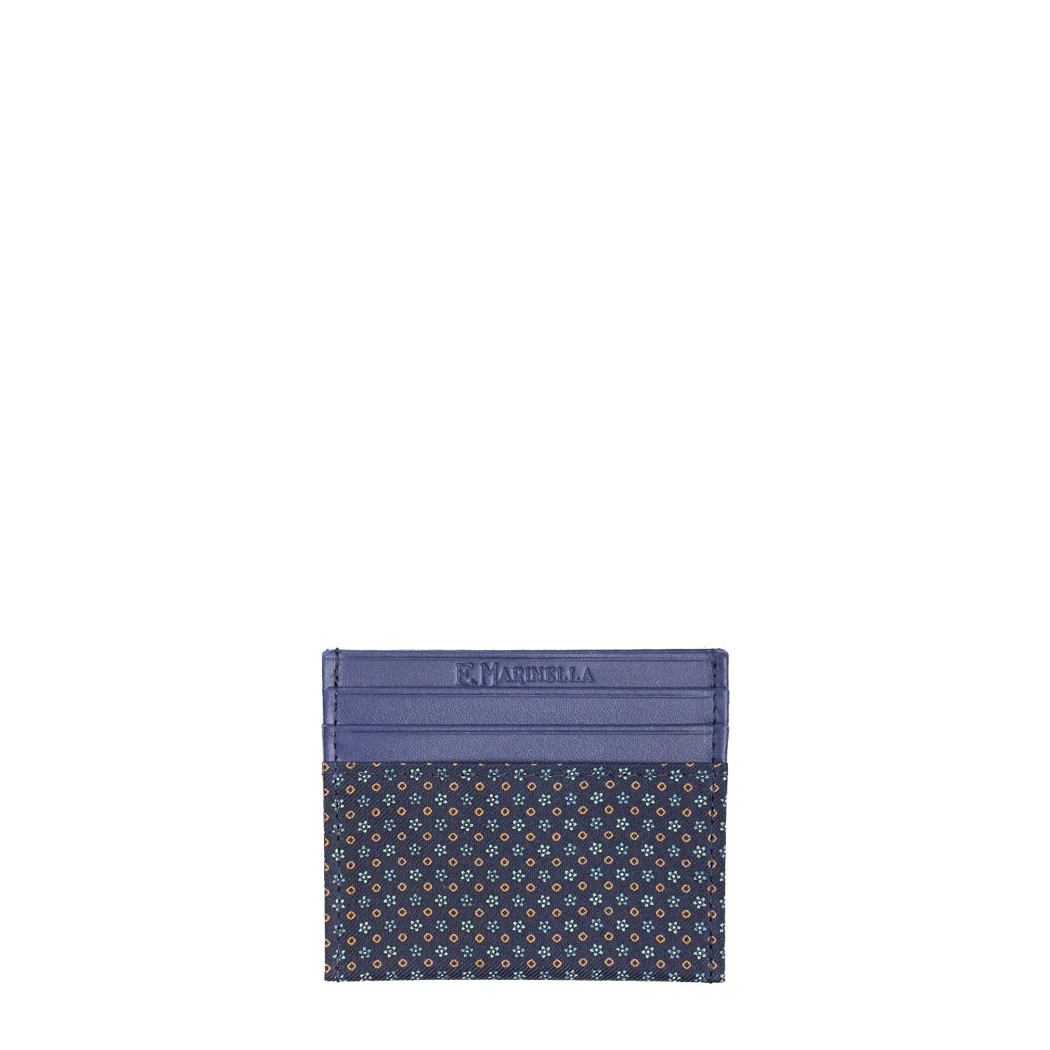 BLUE LEATHER AND SILK CREDIT CARD HOLDER