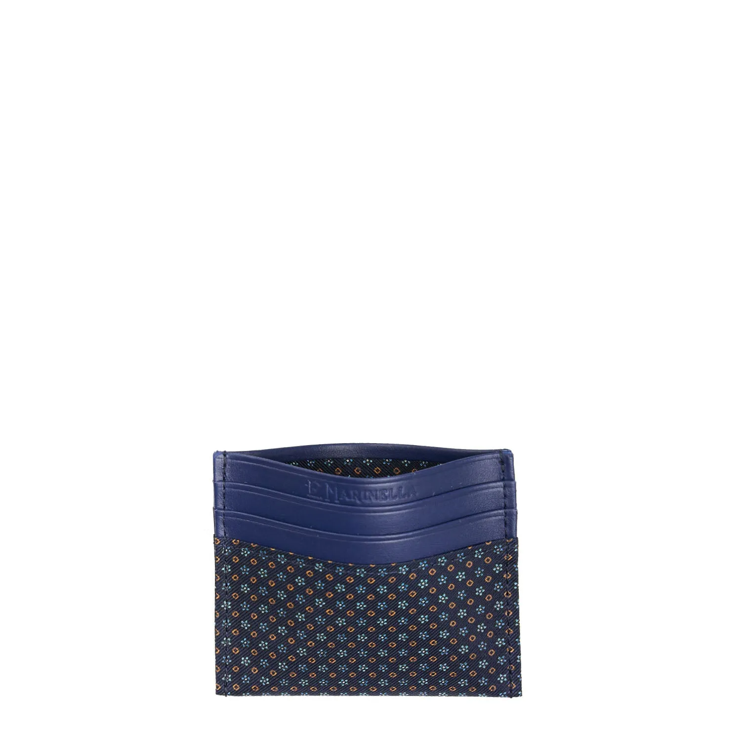 BLUE LEATHER AND SILK CREDIT CARD HOLDER