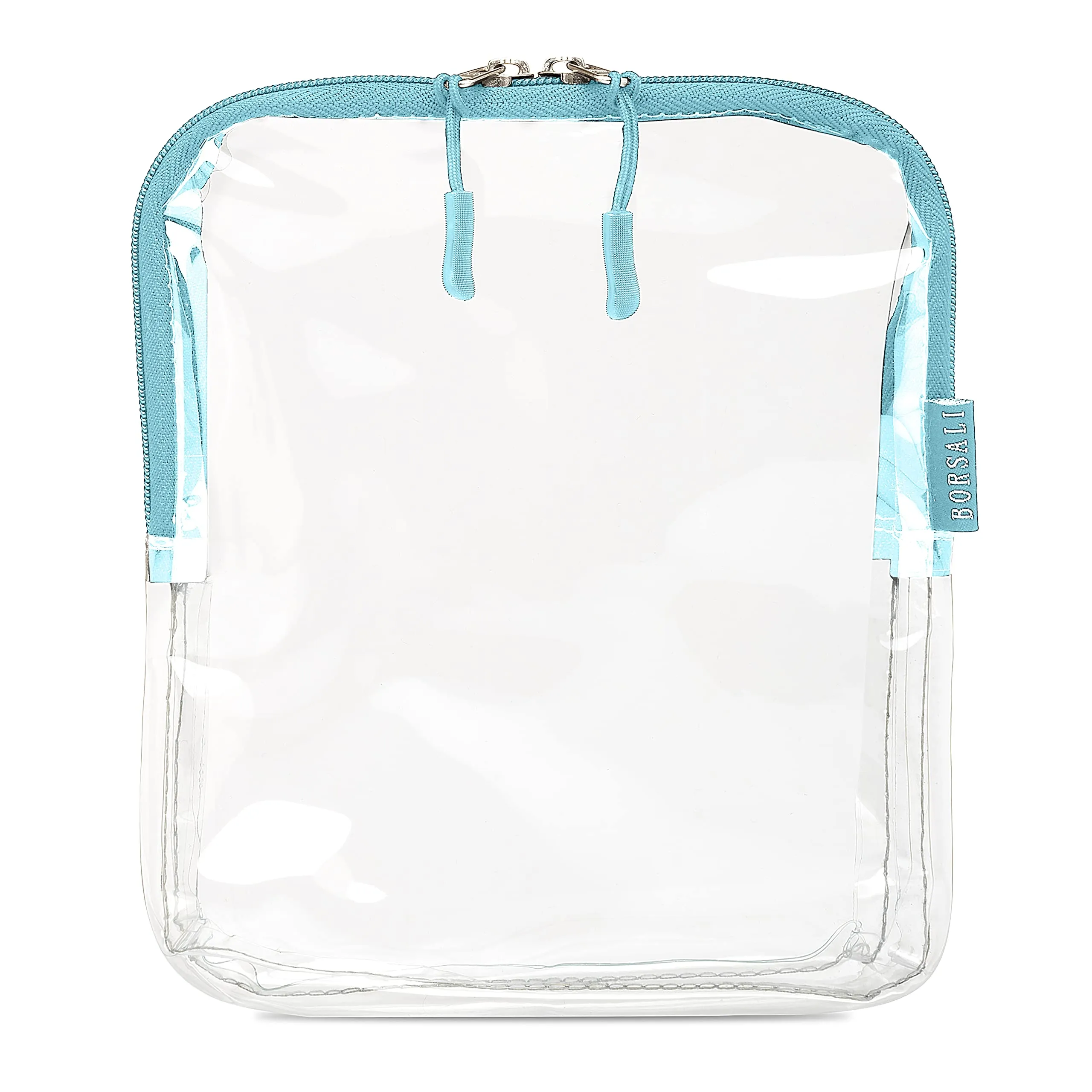BORSALI TSA-Approved Quart-Sized Bag for Carry-On Travel - One (1) Quart Clear Toiletries, Cosmetic and 3-1-1 Liquids Toiletry Bag - Light Blue