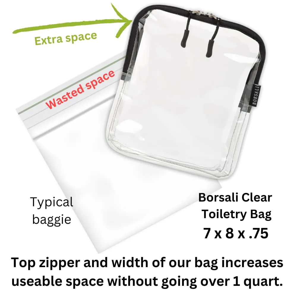 BORSALI TSA-Approved Quart-Sized Bag for Carry-On Travel - One (1) Quart Clear Toiletries, Cosmetic and 3-1-1 Liquids Toiletry Bag - Light Blue