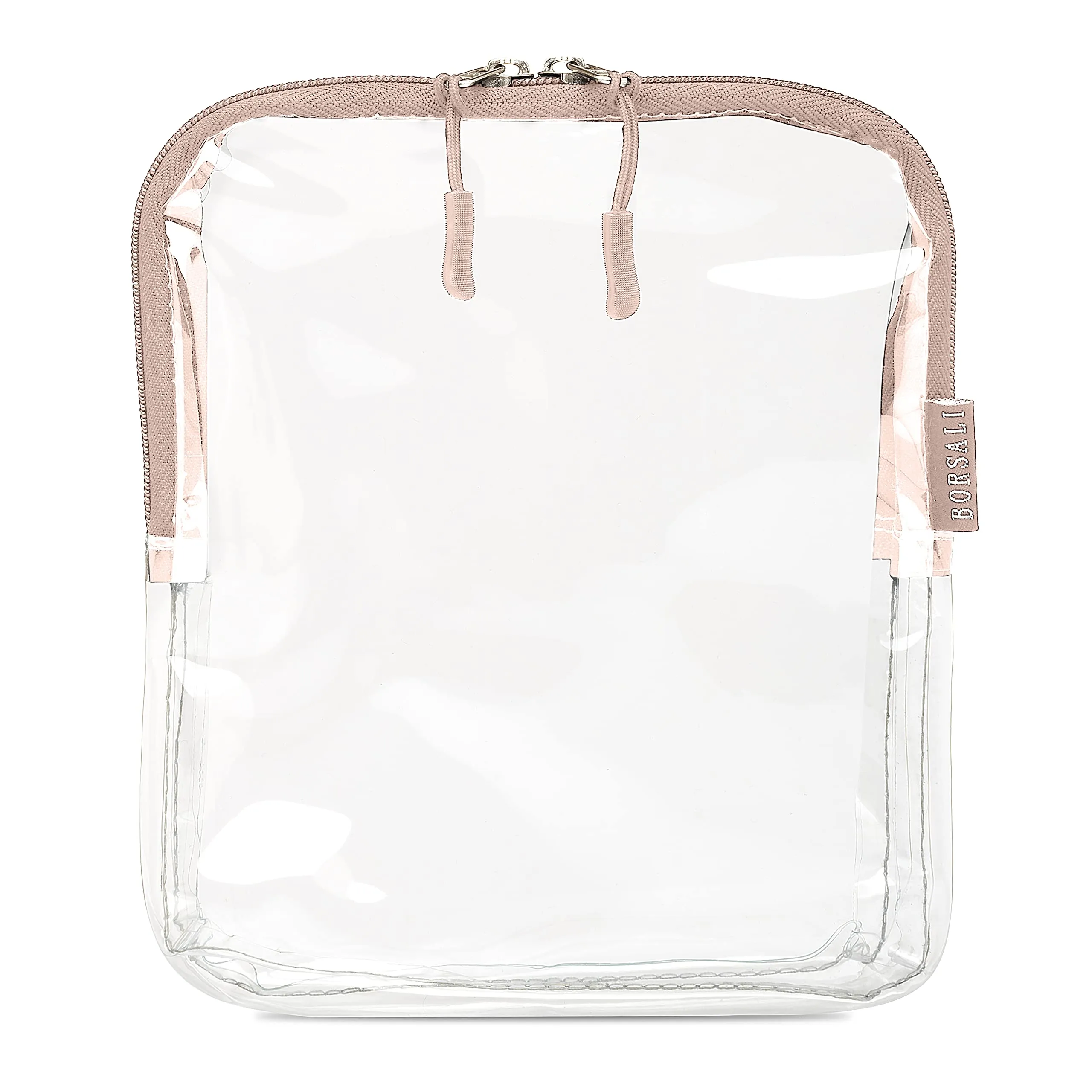 BORSALI TSA-Approved Quart-Sized Bag for Carry-On Travel - One (1) Quart Clear Toiletries, Cosmetic and 3-1-1 Liquids Toiletry Bag - Taupe