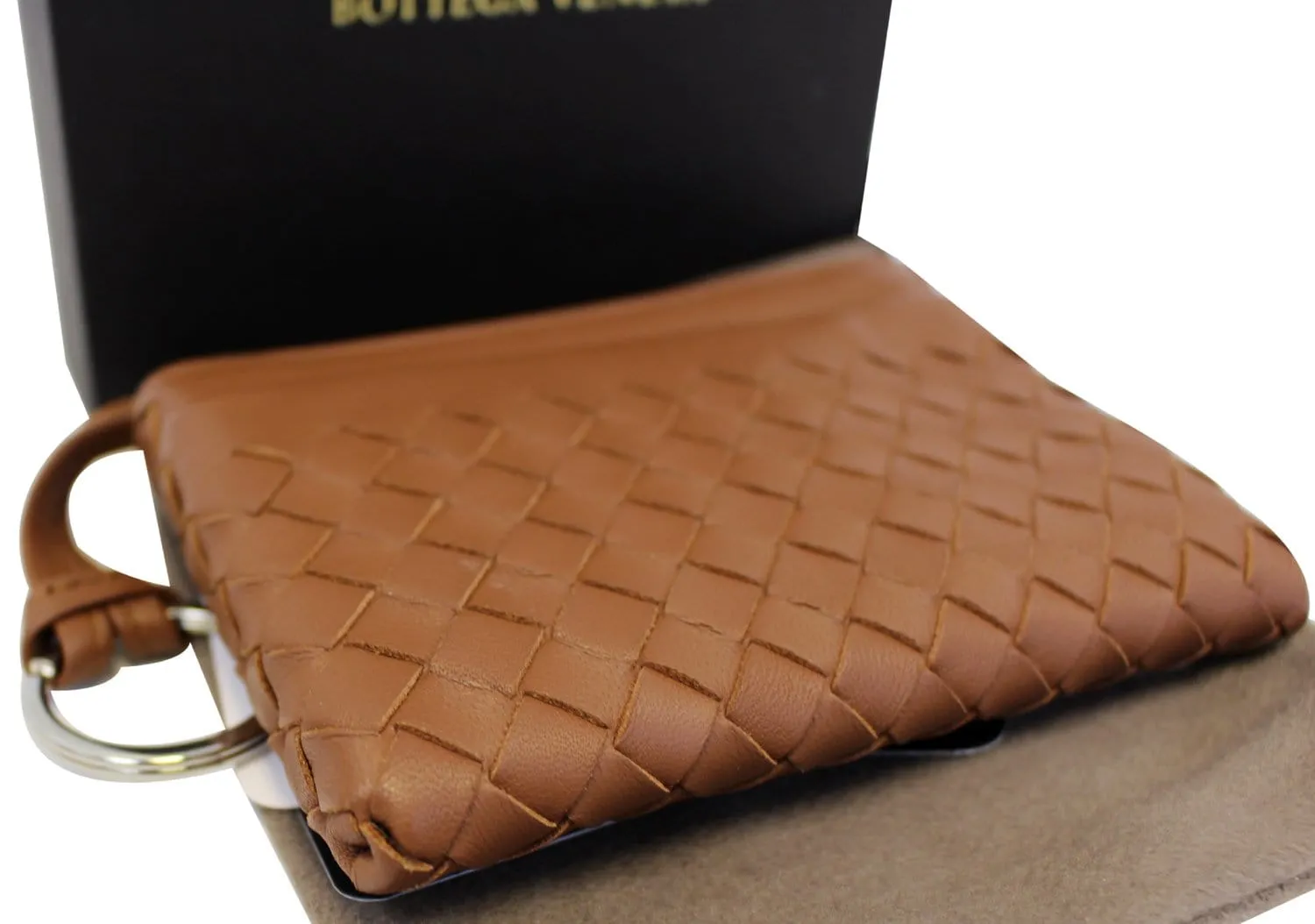 BOTTEGA VENETA Intrecciato Nappa Key Case Brown Leather