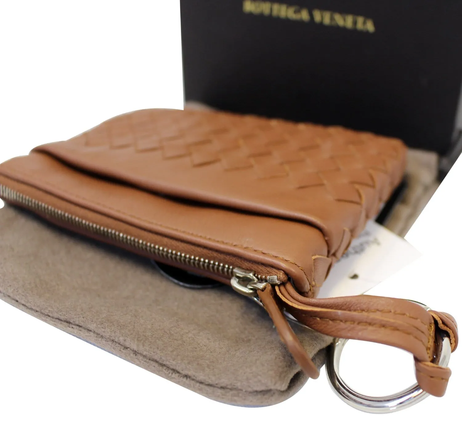 BOTTEGA VENETA Intrecciato Nappa Key Case Brown Leather