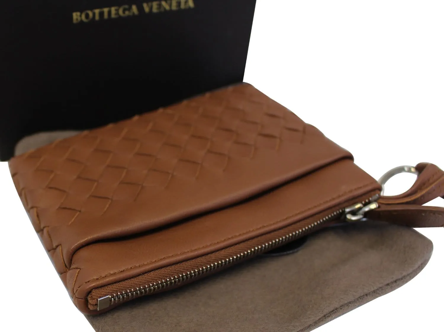 BOTTEGA VENETA Intrecciato Nappa Key Case Brown Leather