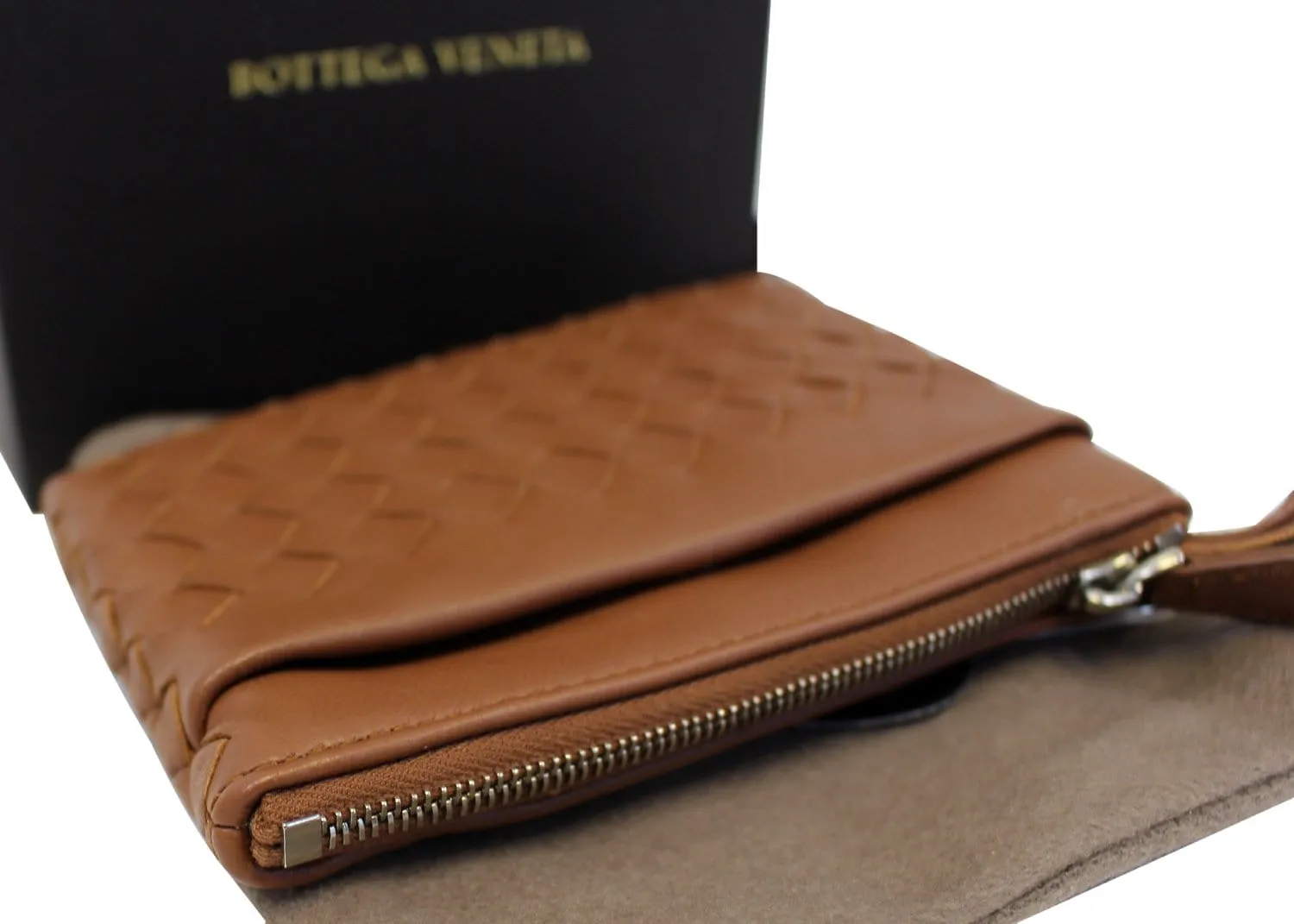 BOTTEGA VENETA Intrecciato Nappa Key Case Brown Leather