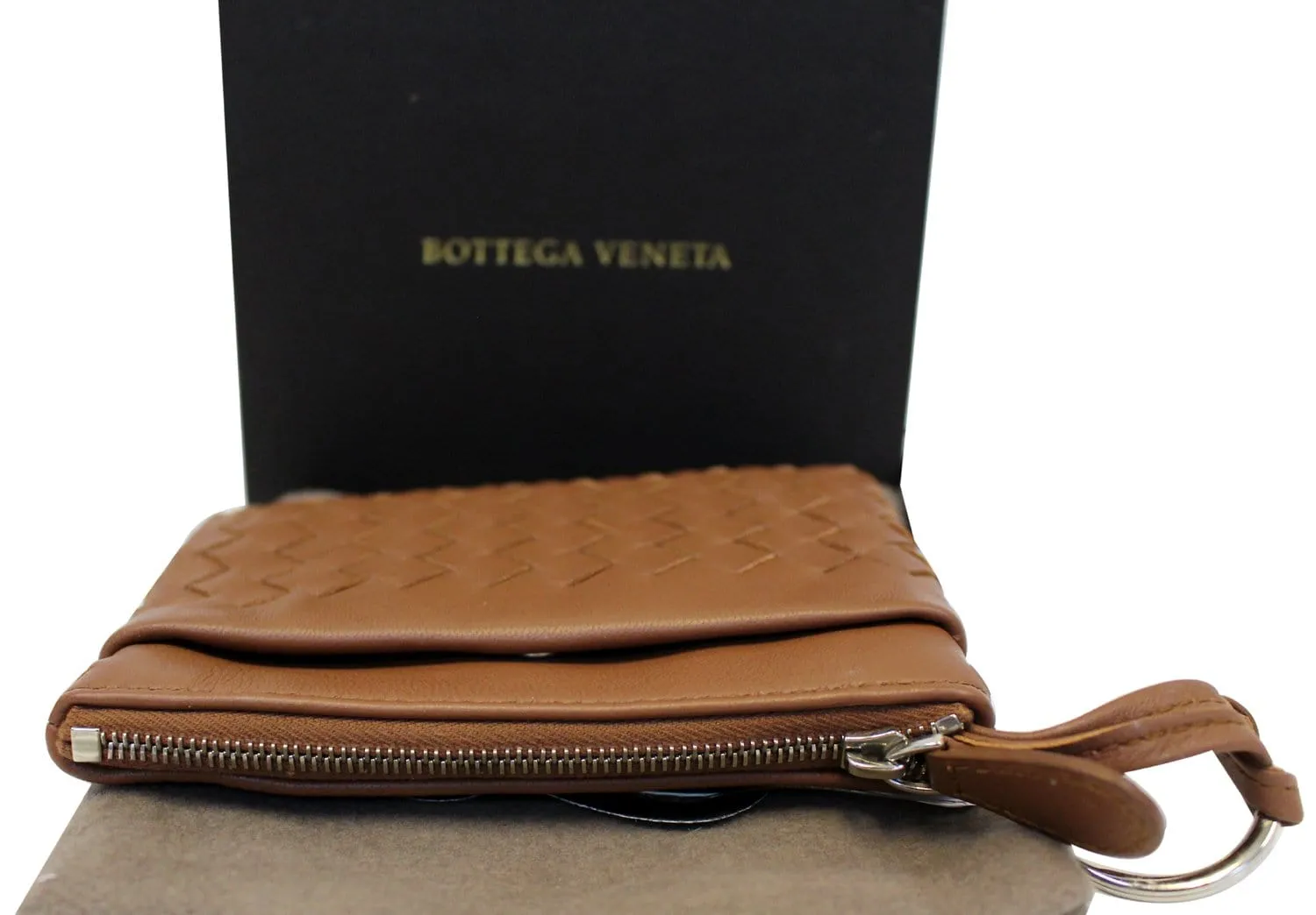 BOTTEGA VENETA Intrecciato Nappa Key Case Brown Leather
