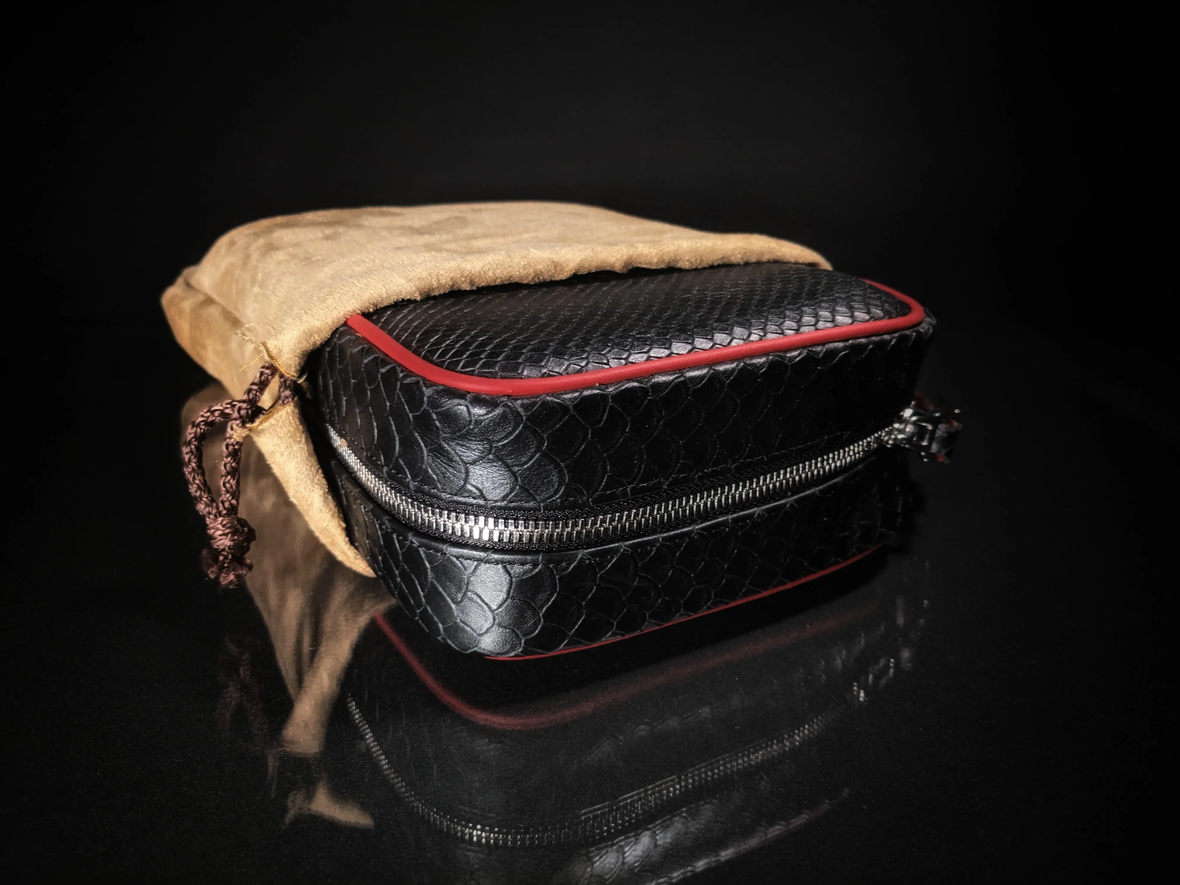 Brizard and Co Havana Traveler in Black Python Pattern and Red Leather Combo