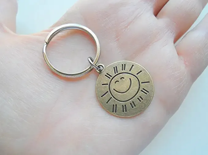 Bronze Sun Face Charm Keychain with Saying "You Are My Sunshine My Only Sunshine" on Backside