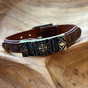 Brown Leather Cross Essential Oil Bracelet - Unisex